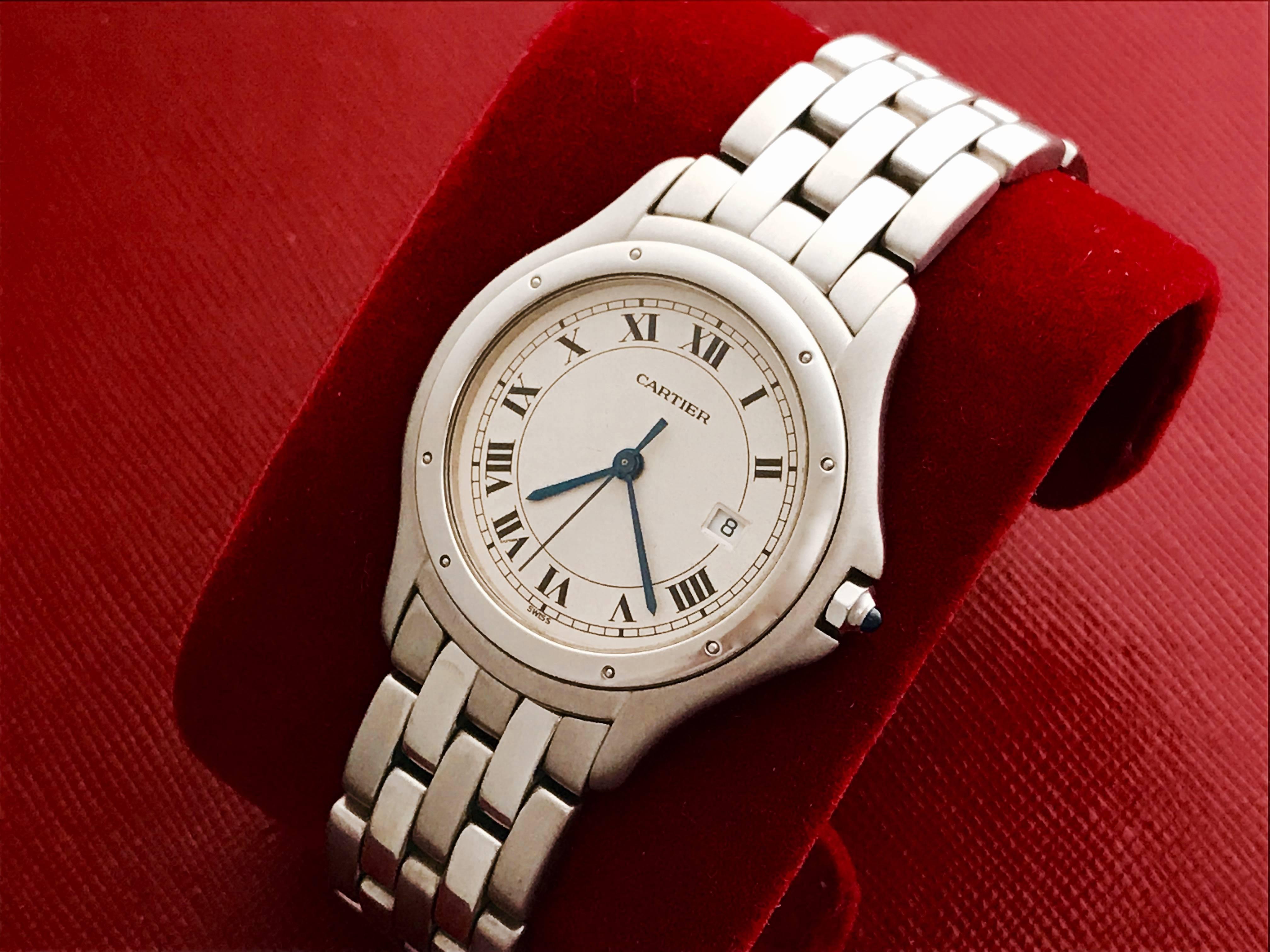 Contemporary Cartier Stainless Steel Cougar Midsize Quartz Wristwatch For Sale