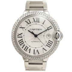 Cartier Stainless Steel Diamond Ballon Bleu Large Automatic Wristwatch