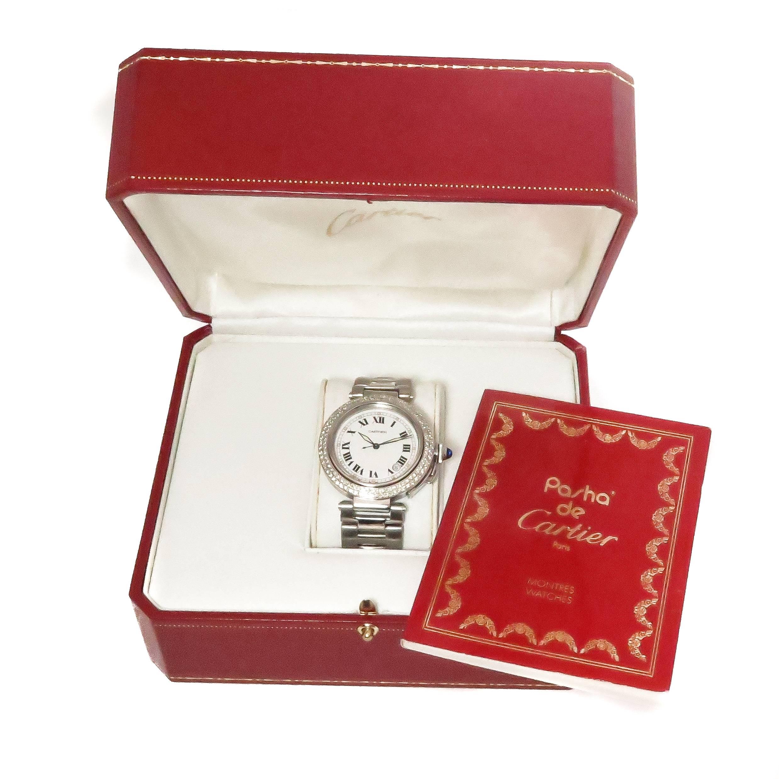Cartier Stainless Steel Diamond Pasha Automatic Wristwatch 1
