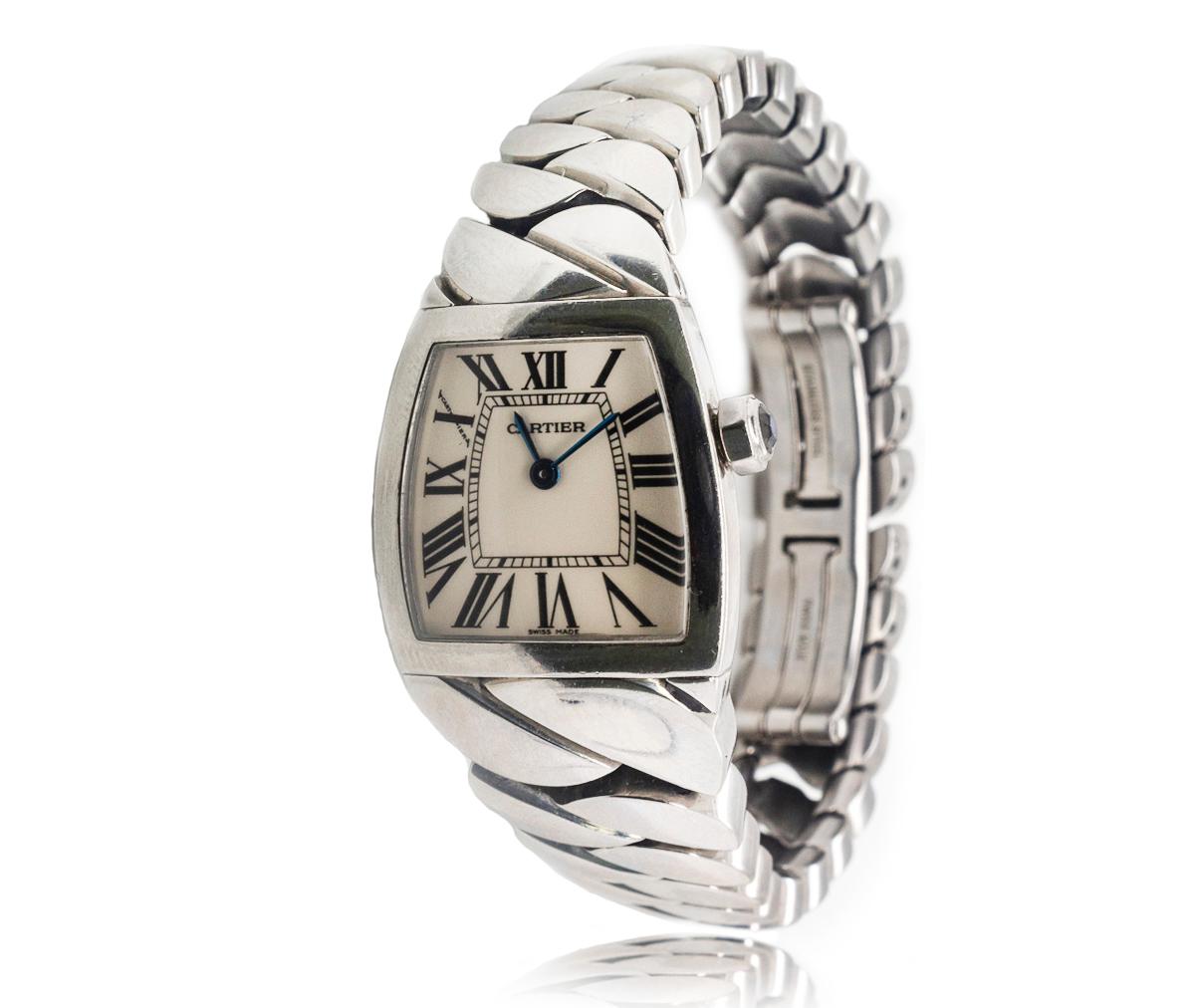 Cartier La Dona Stainless Steel Watch 202729 LX 2902
Water resistance. Swiss made
Very good preowned condition
Light scratch on band and body but we will polish off before shipping.
Measures 6.5 inches inner circumference