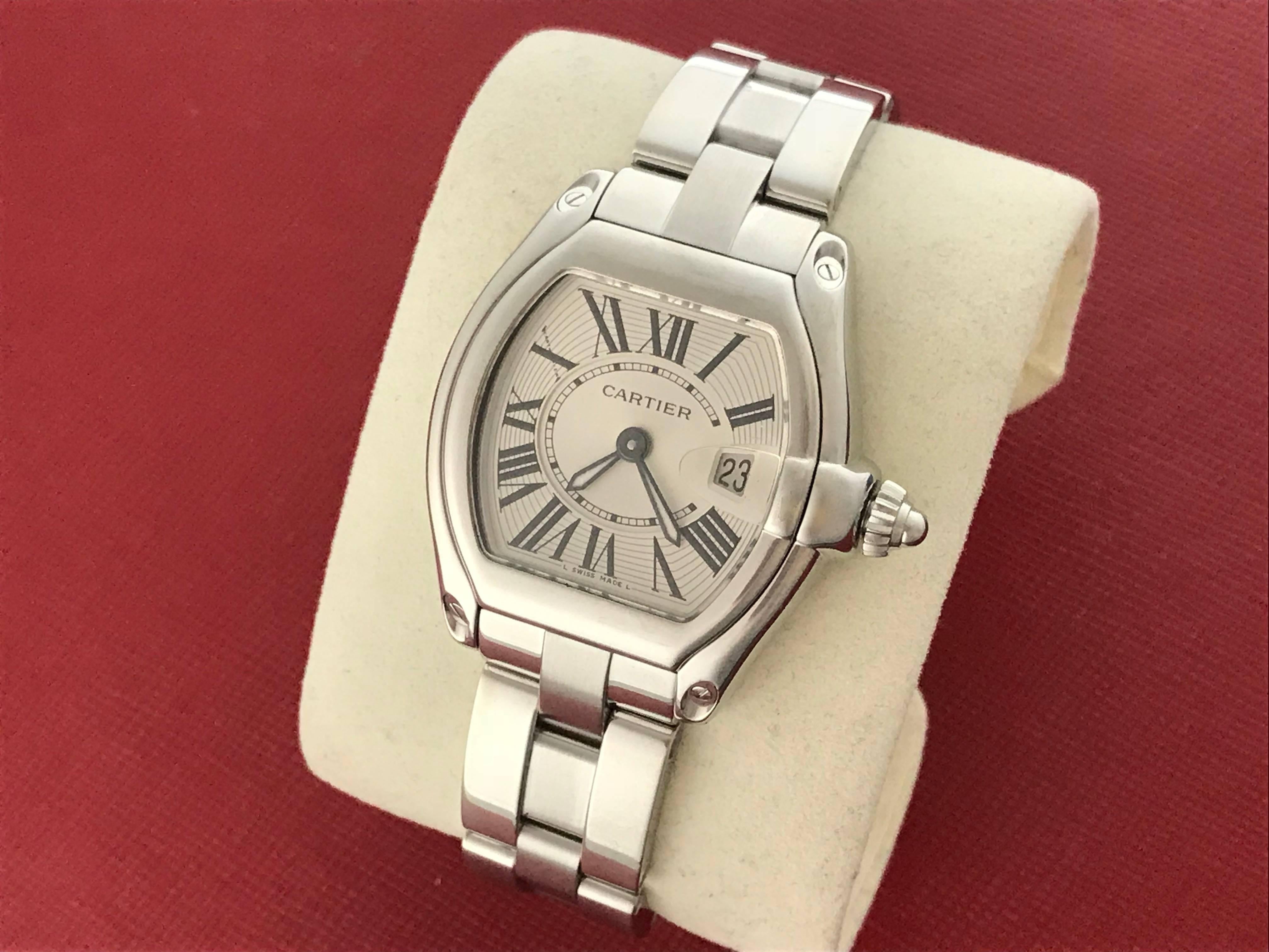 Contemporary Cartier Ladies Stainless Steel Roadster Quartz Wristwatch Ref W62016V3