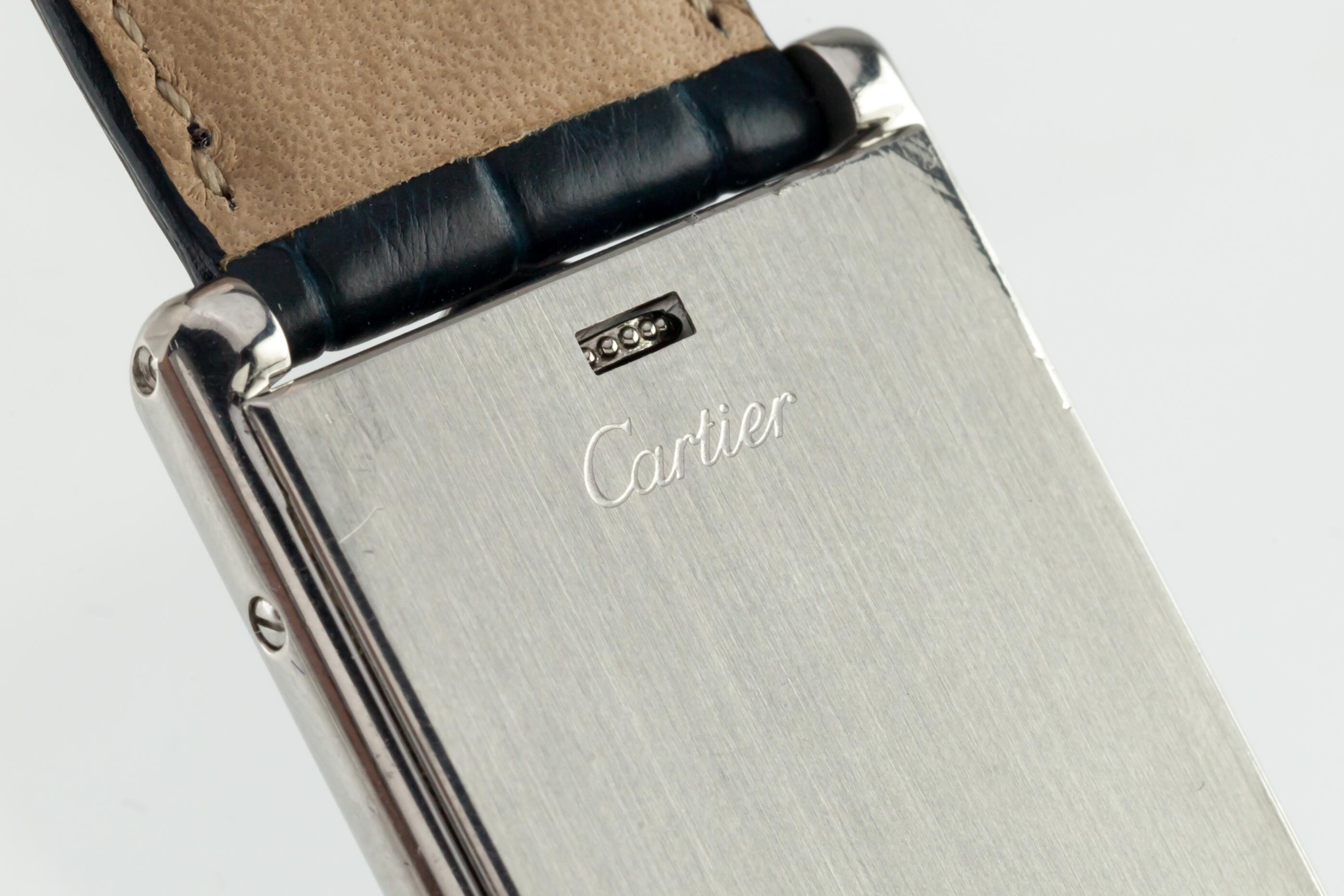Cabochon Cartier Stainless Steel Men's Reversible Basculante Quartz Watch 2522 For Sale