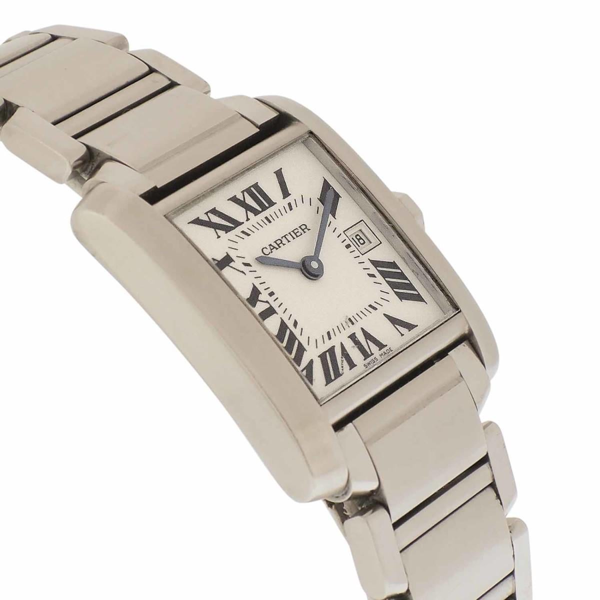 Contemporary Cartier Stainless Steel Mid-Size Tank Francaise Quartz Wristwatch