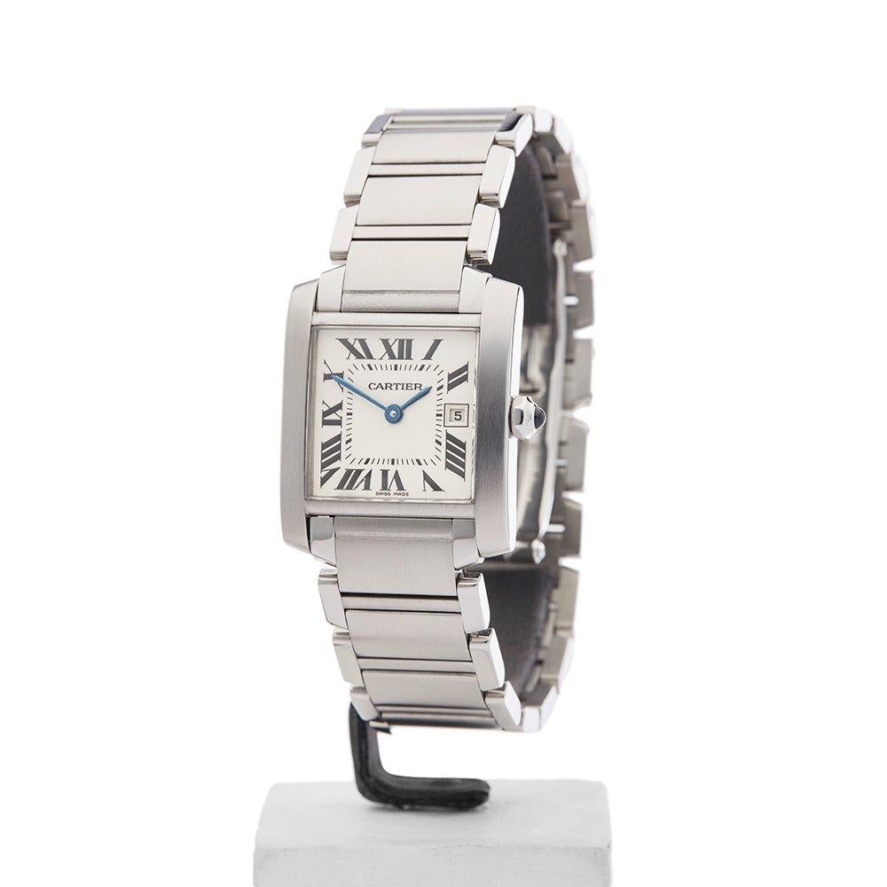 Cartier Stainless Steel Mid-Size Tank Francaise Quartz Wristwatch In Excellent Condition In Firenze, IT