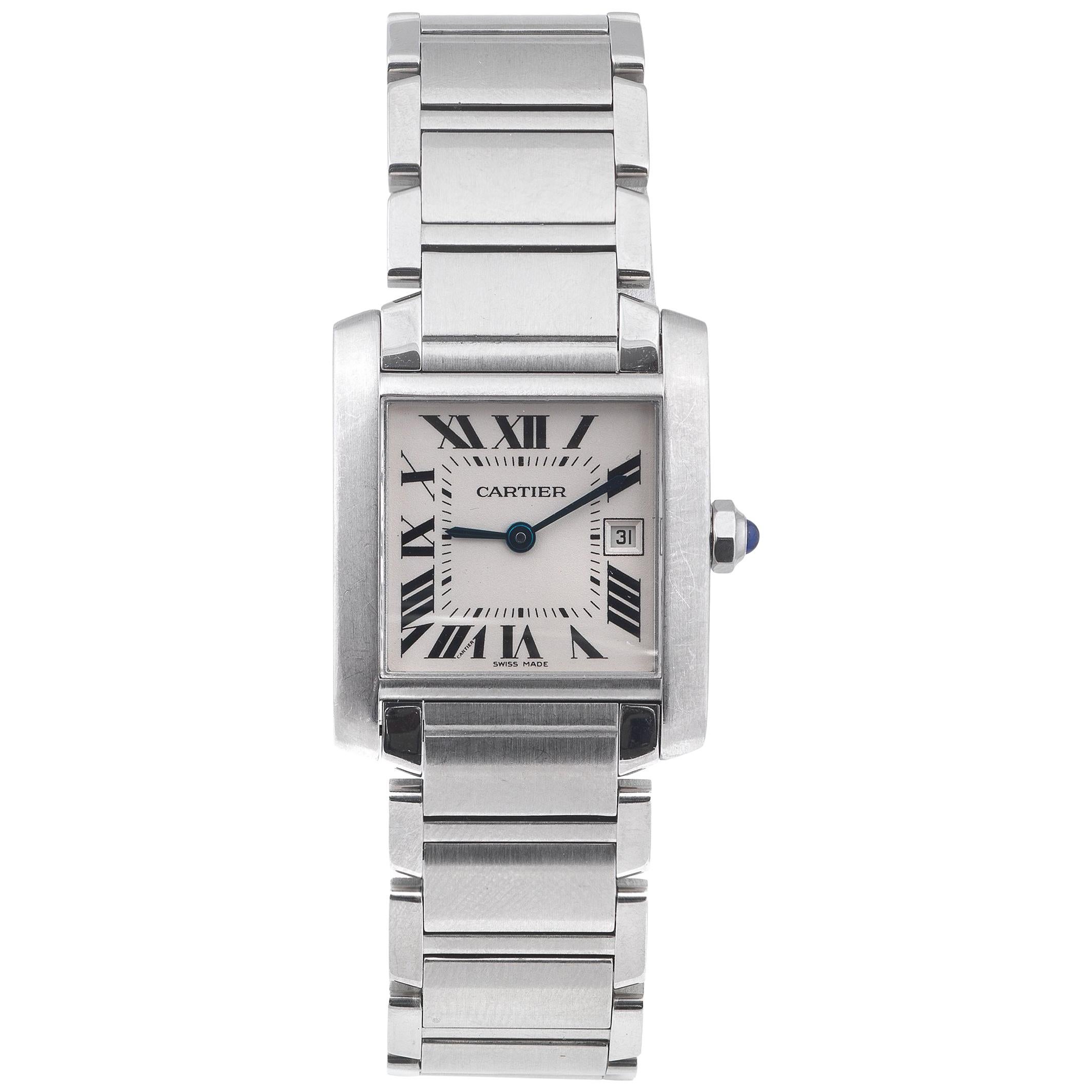 Cartier Stainless Steel Mid-Size Tank Francaise Quartz Wristwatch