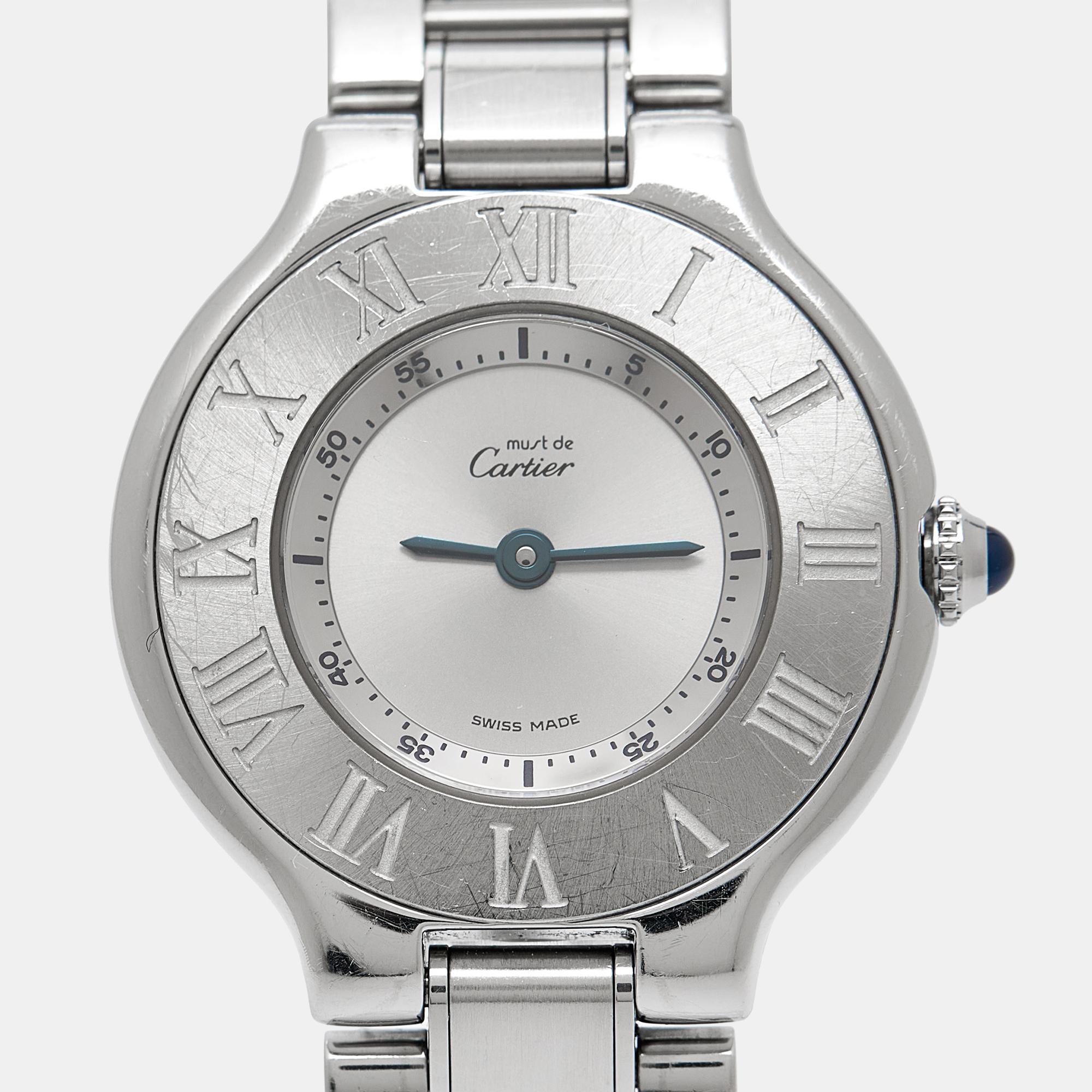 Cartier Stainless Steel Must 21 de Cartier Quartz Women's Wristwatch 28 mm In Fair Condition In Dubai, Al Qouz 2