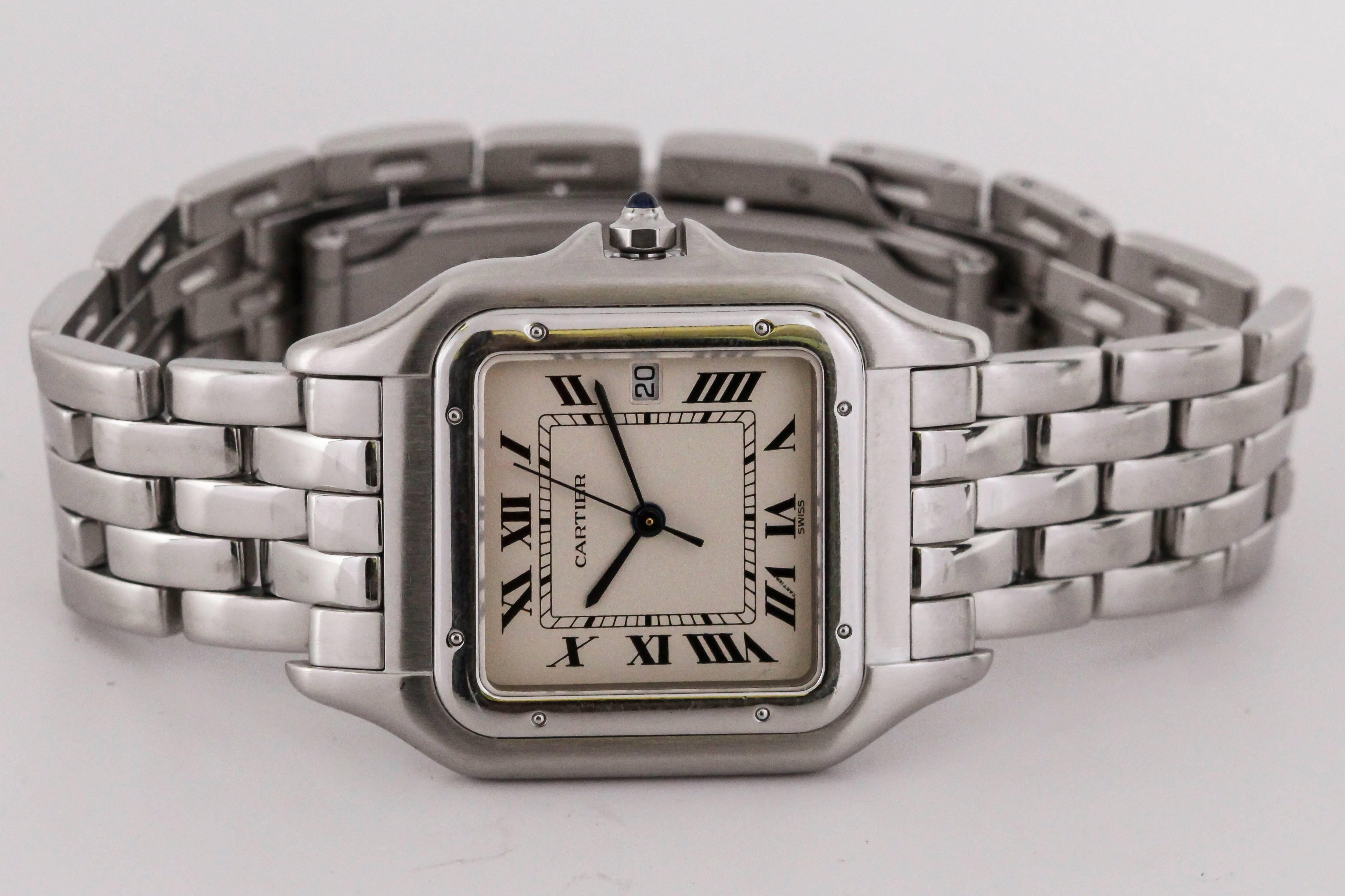Modern Cartier Stainless Steel Panthere Quartz Wristwatch Ref 1300, circa 1990s