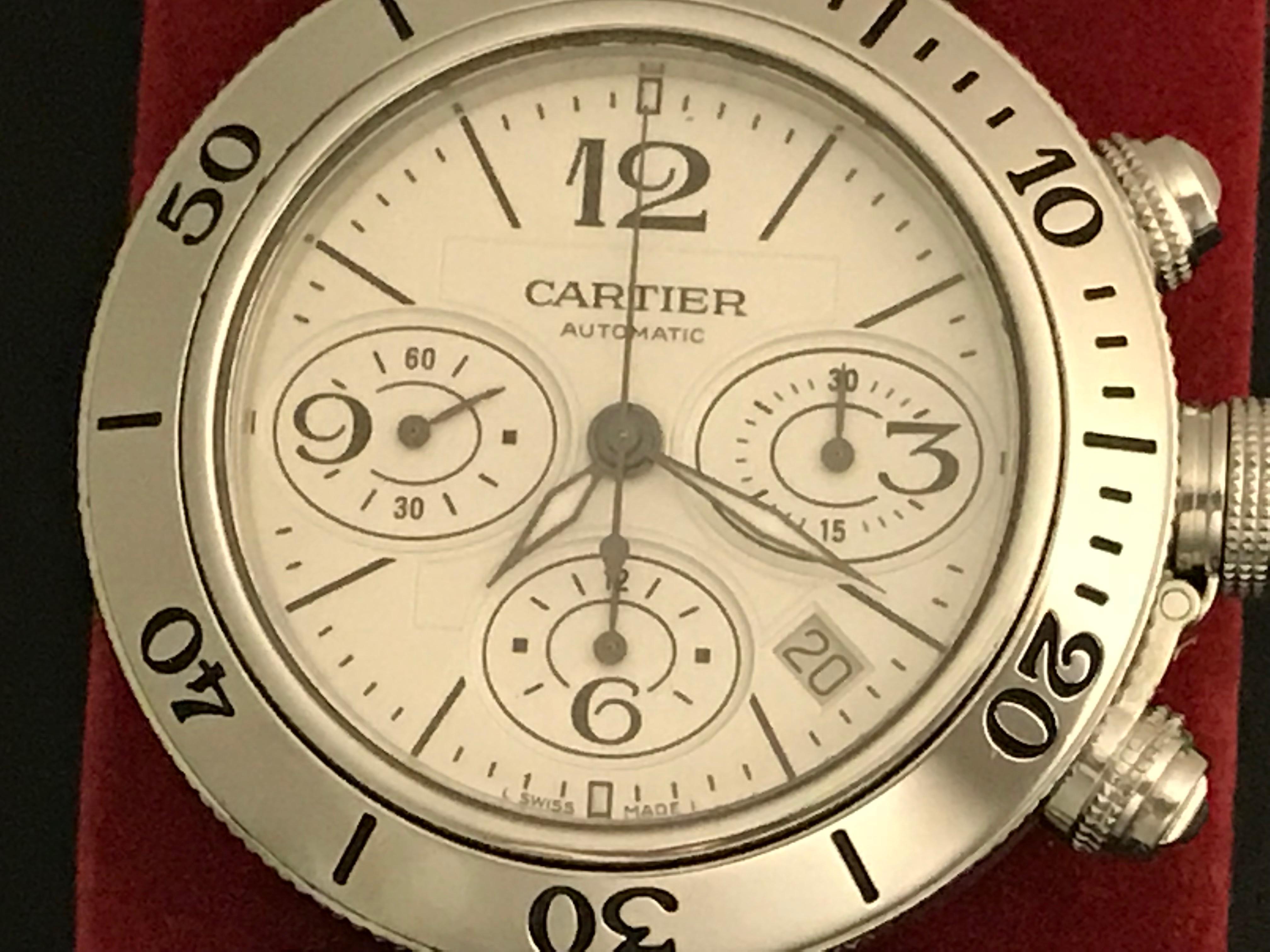 Cartier Stainless Steel Pasha Seatimer Date Automatic Wristwatch In Excellent Condition For Sale In Dallas, TX