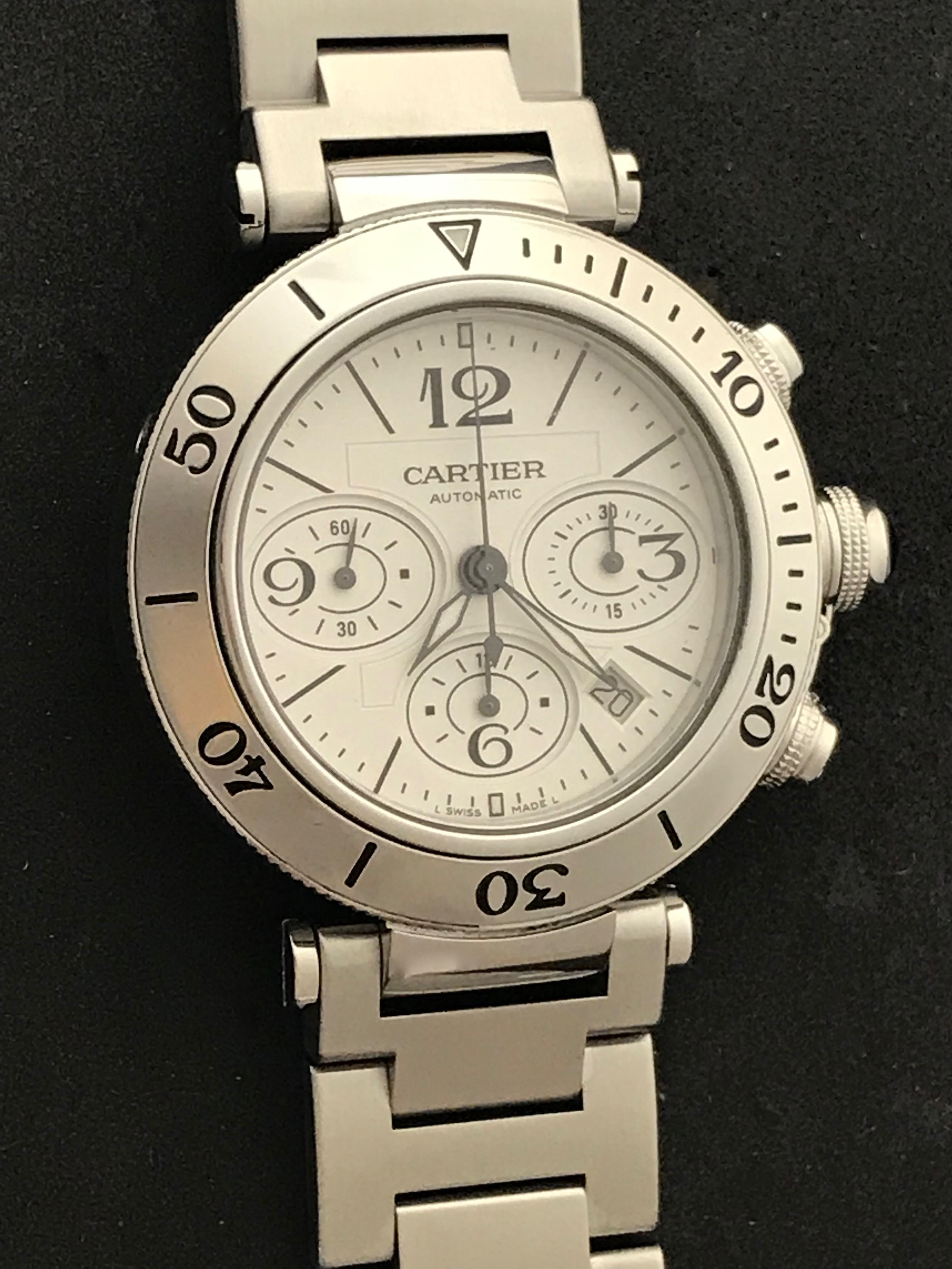 Cartier Stainless Steel Pasha Seatimer Date Automatic Wristwatch For Sale 3