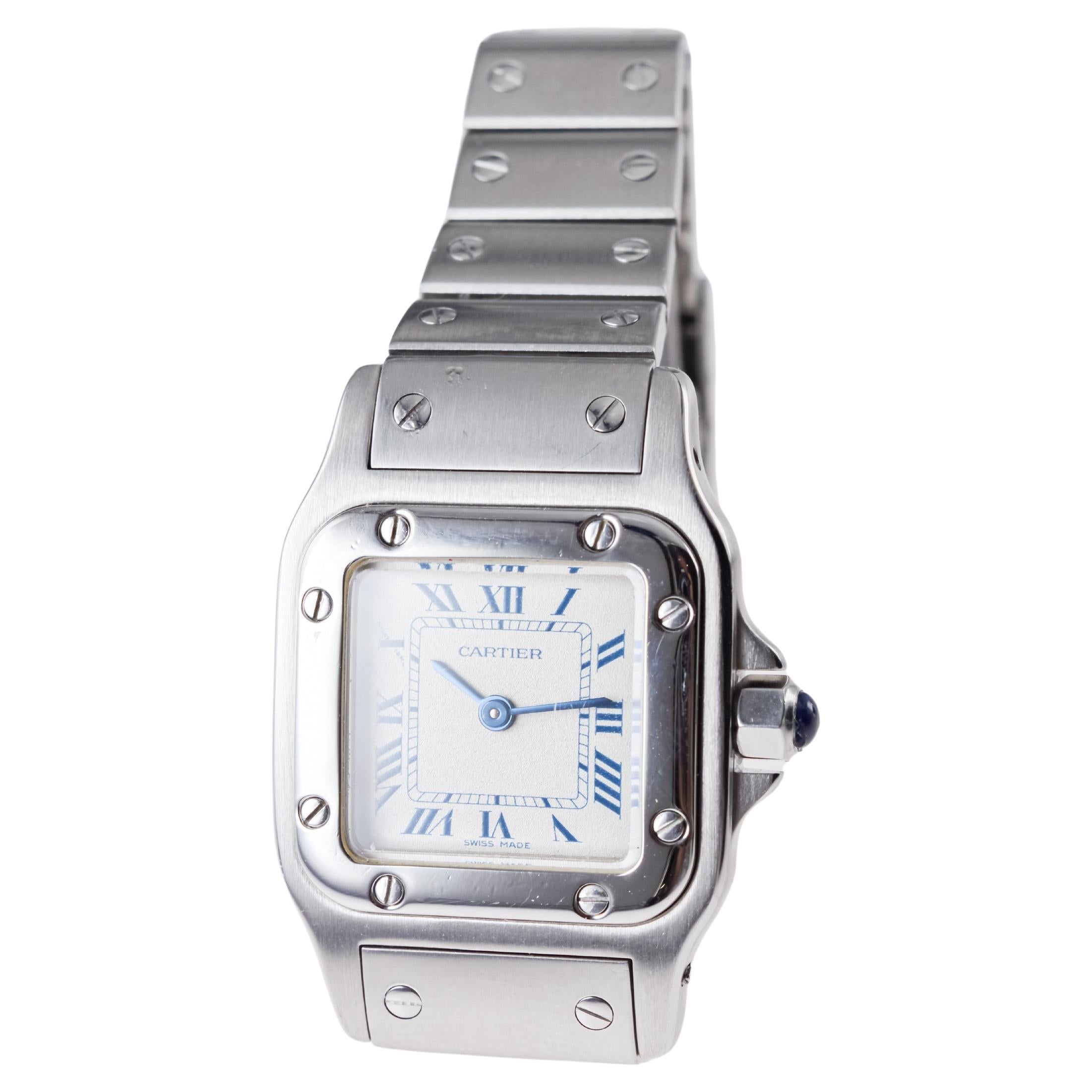 Cartier Stahl Stahl Quarz Santos mit einem Original-Armband aus dem Jahr 2000's 5