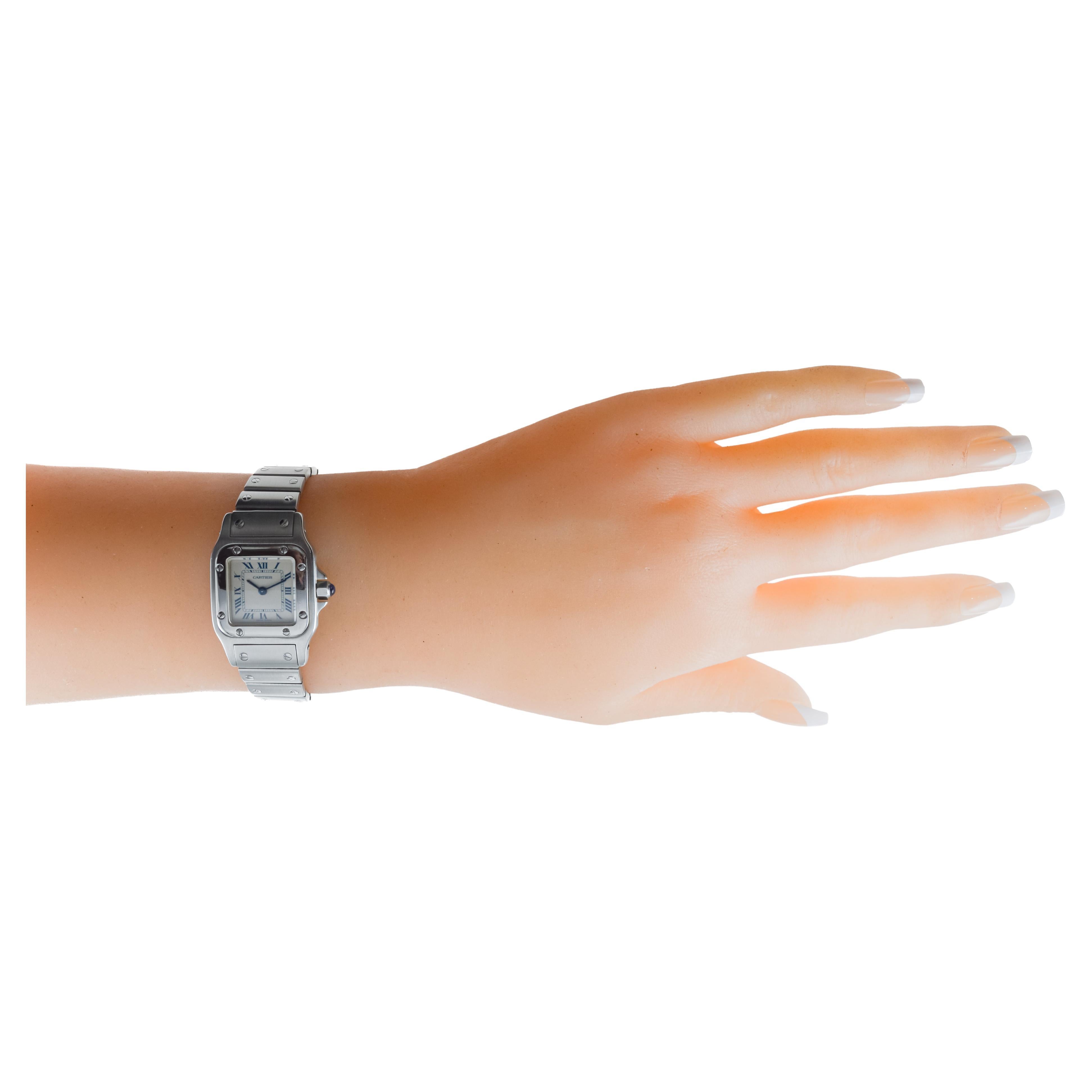Cartier Stahl Stahl Quarz Santos mit einem Original-Armband aus dem Jahr 2000's 10
