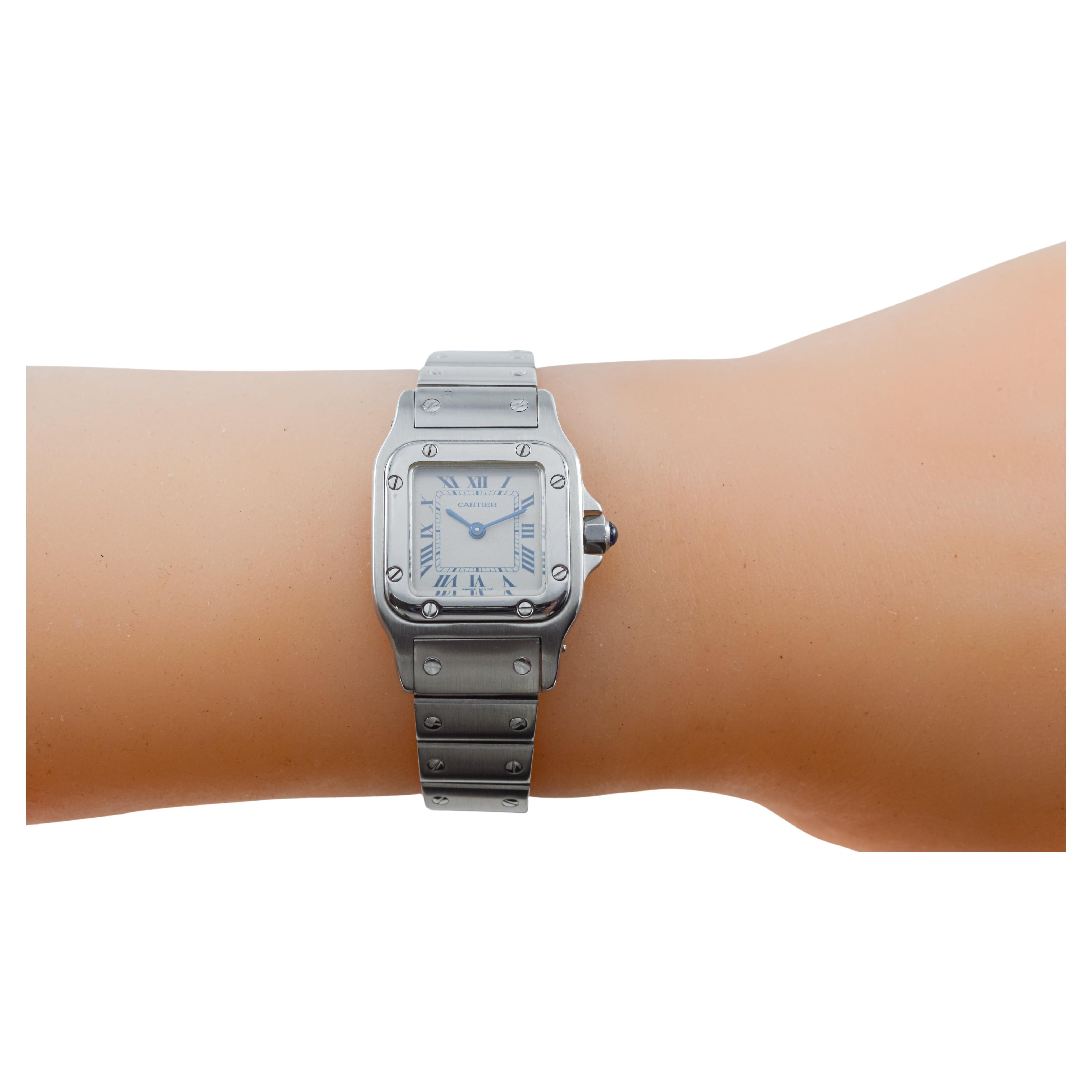 Cartier Stahl Stahl Quarz Santos mit einem Original-Armband aus dem Jahr 2000's 11