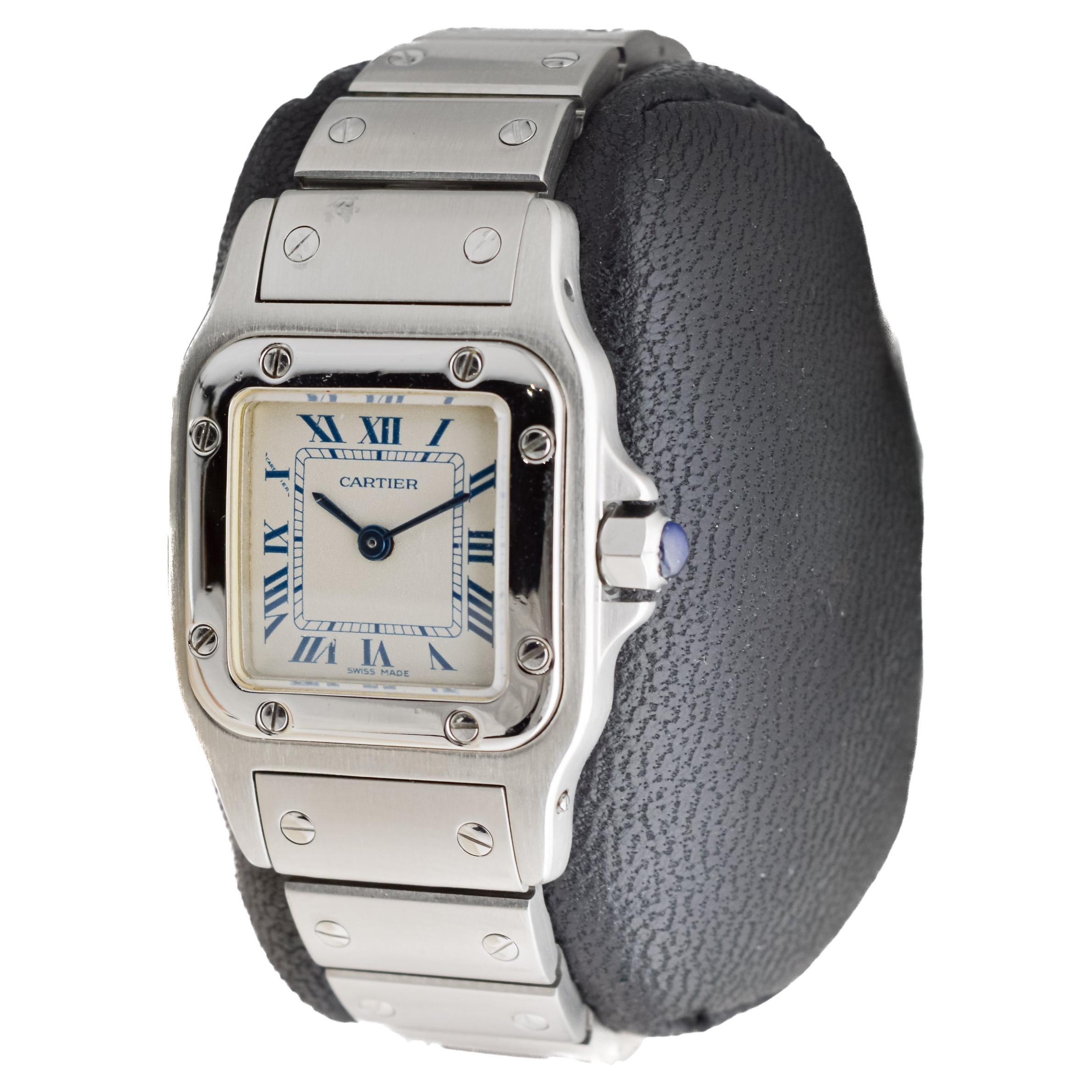 Cartier Stahl Stahl Quarz Santos mit einem Original-Armband aus dem Jahr 2000's 2