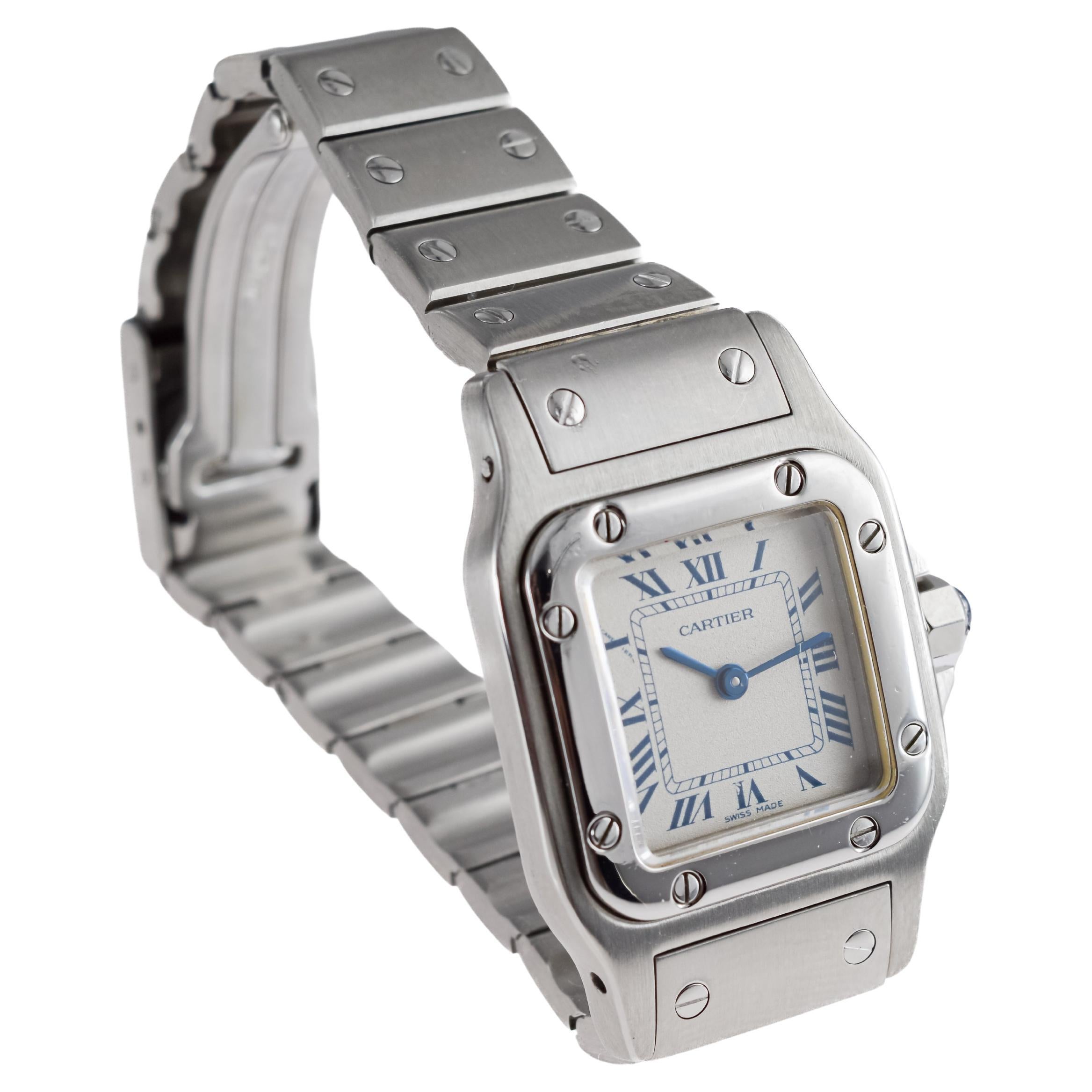 Cartier Stahl Stahl Quarz Santos mit einem Original-Armband aus dem Jahr 2000's 3