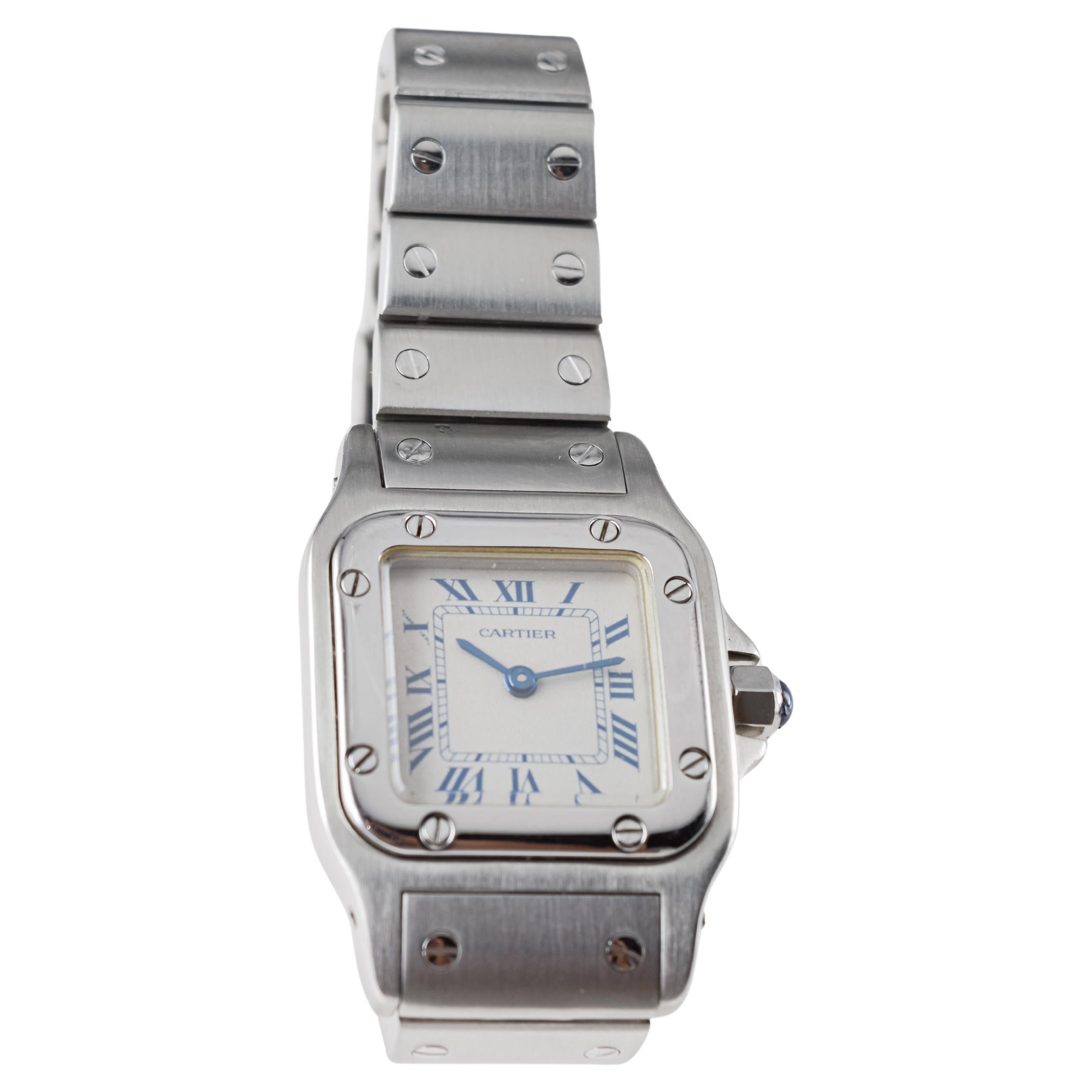 Cartier Stahl Stahl Quarz Santos mit einem Original-Armband aus dem Jahr 2000's 4