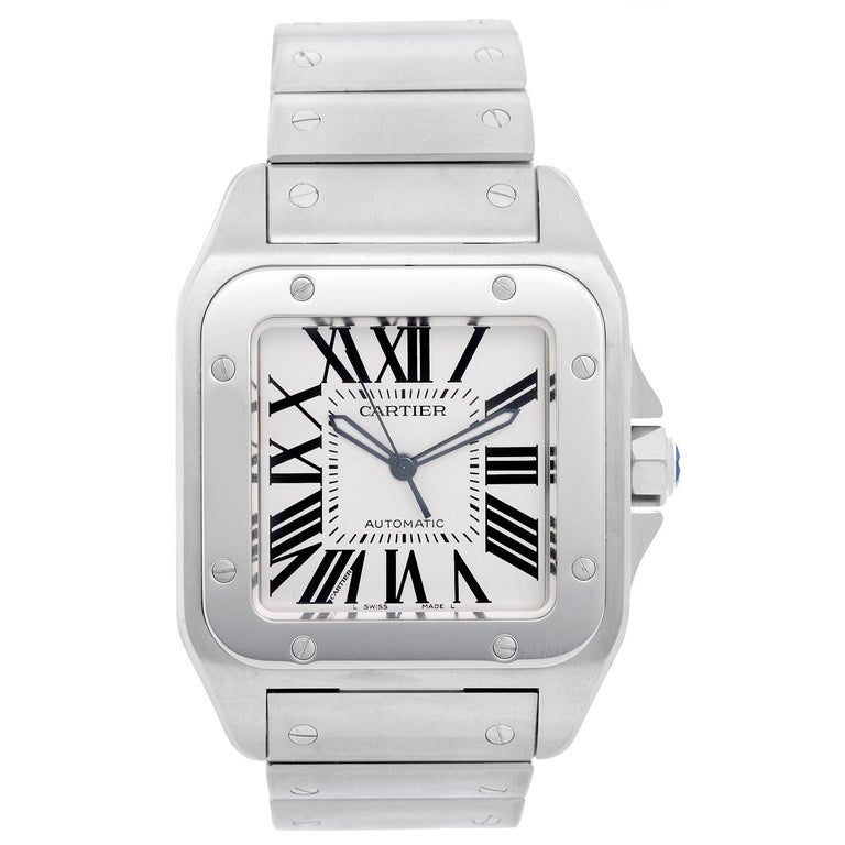 Cartier Stainless steel Santos 100 Automatic Wristwatch at 1stDibs