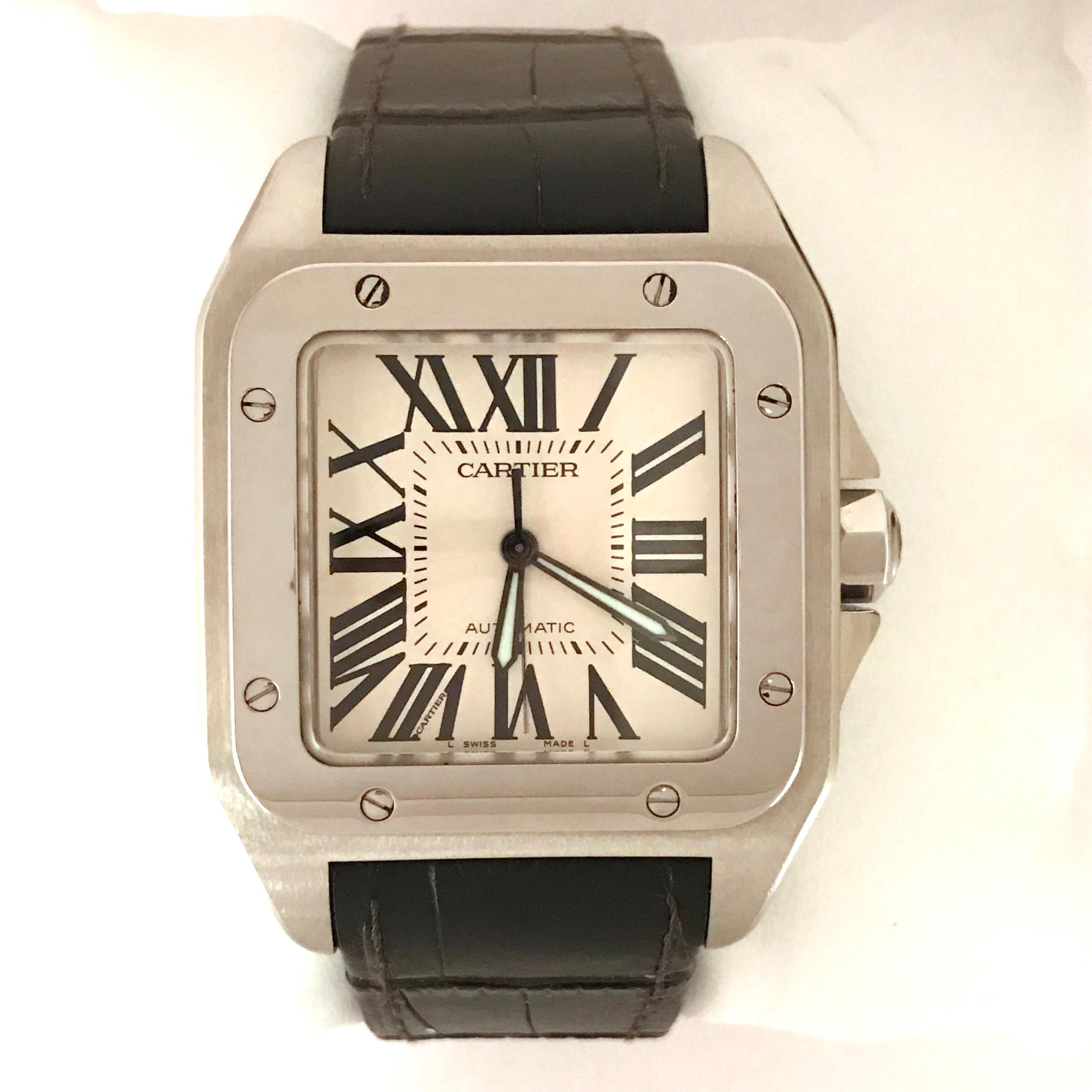 Women's Cartier Stainless Steel Santos 100 Medium Automatic Wristwatch