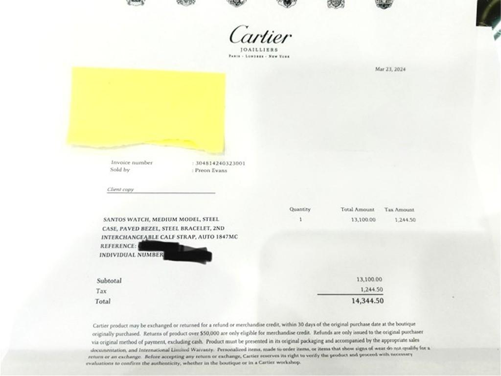 Round Cut Cartier Stainless Steel Santos De Cartier Watch Pave Bezel Medium Model B&P For Sale