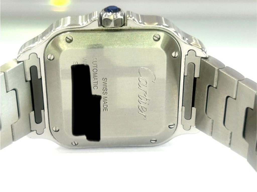 Cartier Stainless Steel Santos De Cartier Watch Pave Bezel Medium Model B&P For Sale 2
