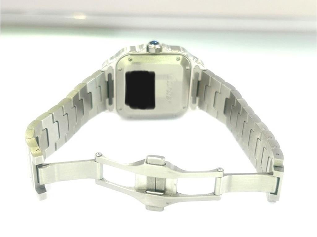Cartier Stainless Steel Santos De Cartier Watch Pave Bezel Medium Model B&P For Sale 3