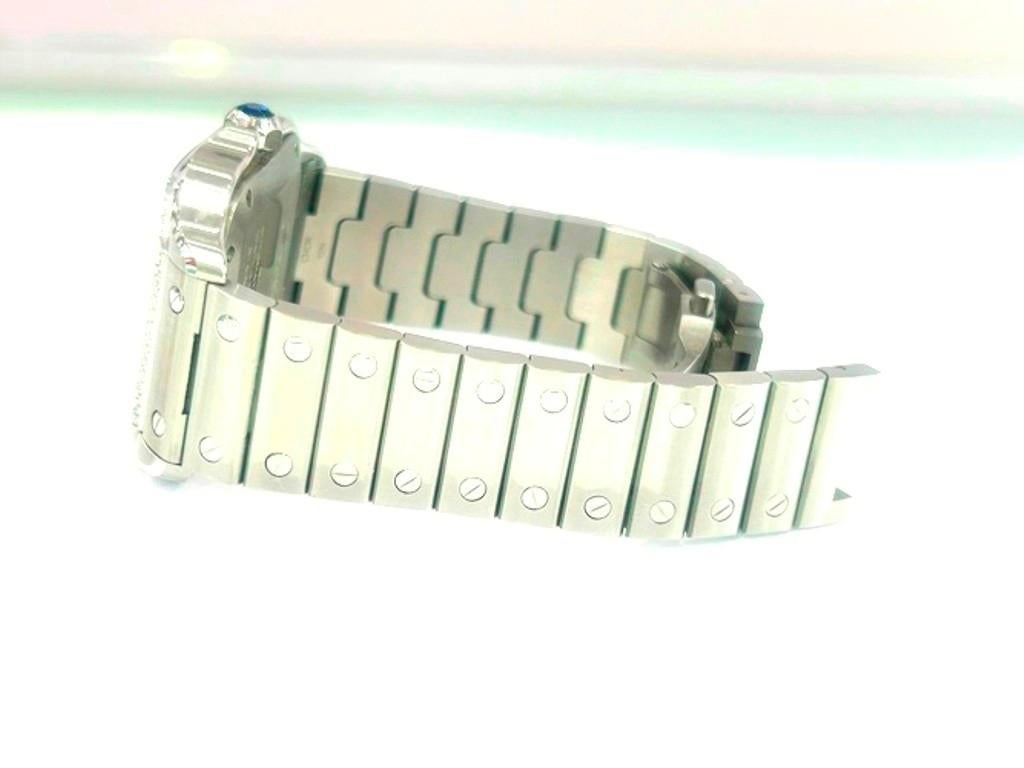 Cartier Stainless Steel Santos De Cartier Watch Pave Bezel Medium Model B&P For Sale 4