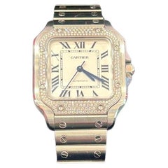Cartier Stainless Steel Santos De Cartier Watch Pave Bezel Medium Model B&P