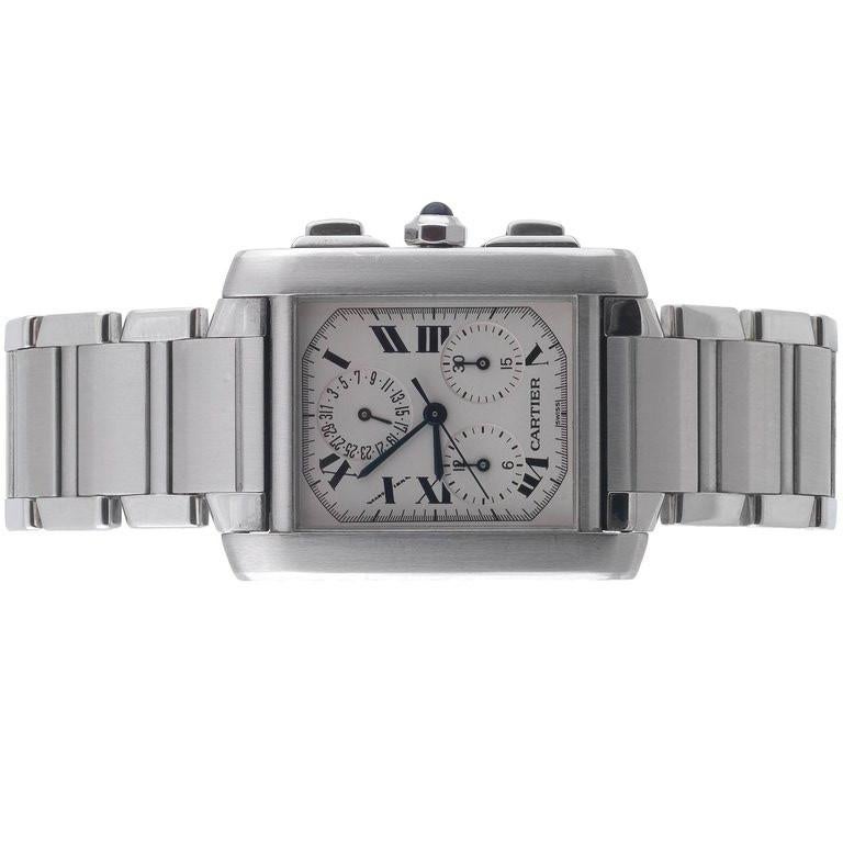 Contemporary Cartier Stainless Steel Tank Francaise Chronoflex Chronograph Quartz Wristwatch