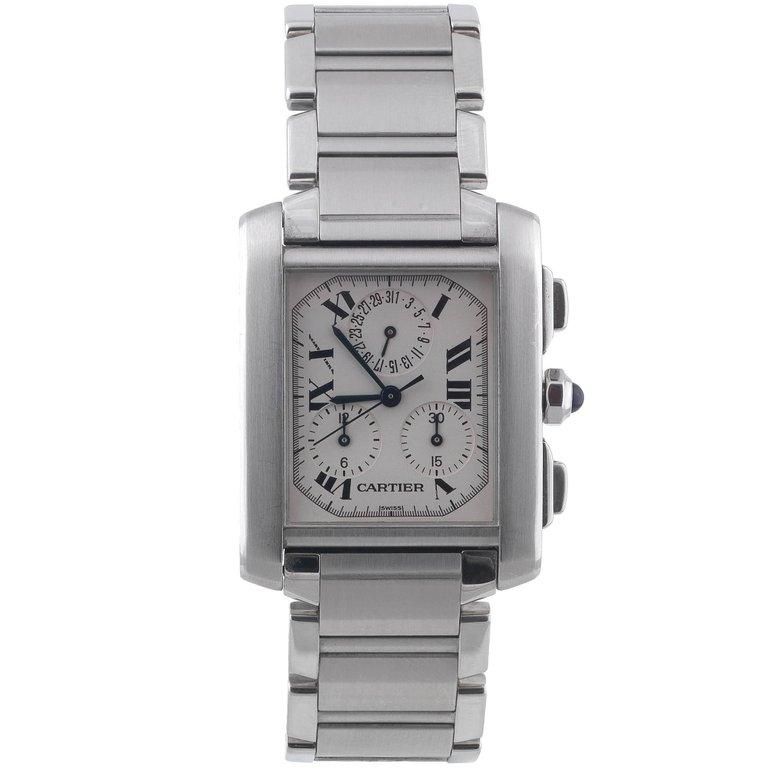 Cartier Stainless Steel Tank Francaise Chronoflex Chronograph Quartz Wristwatch In Excellent Condition In Firenze, IT