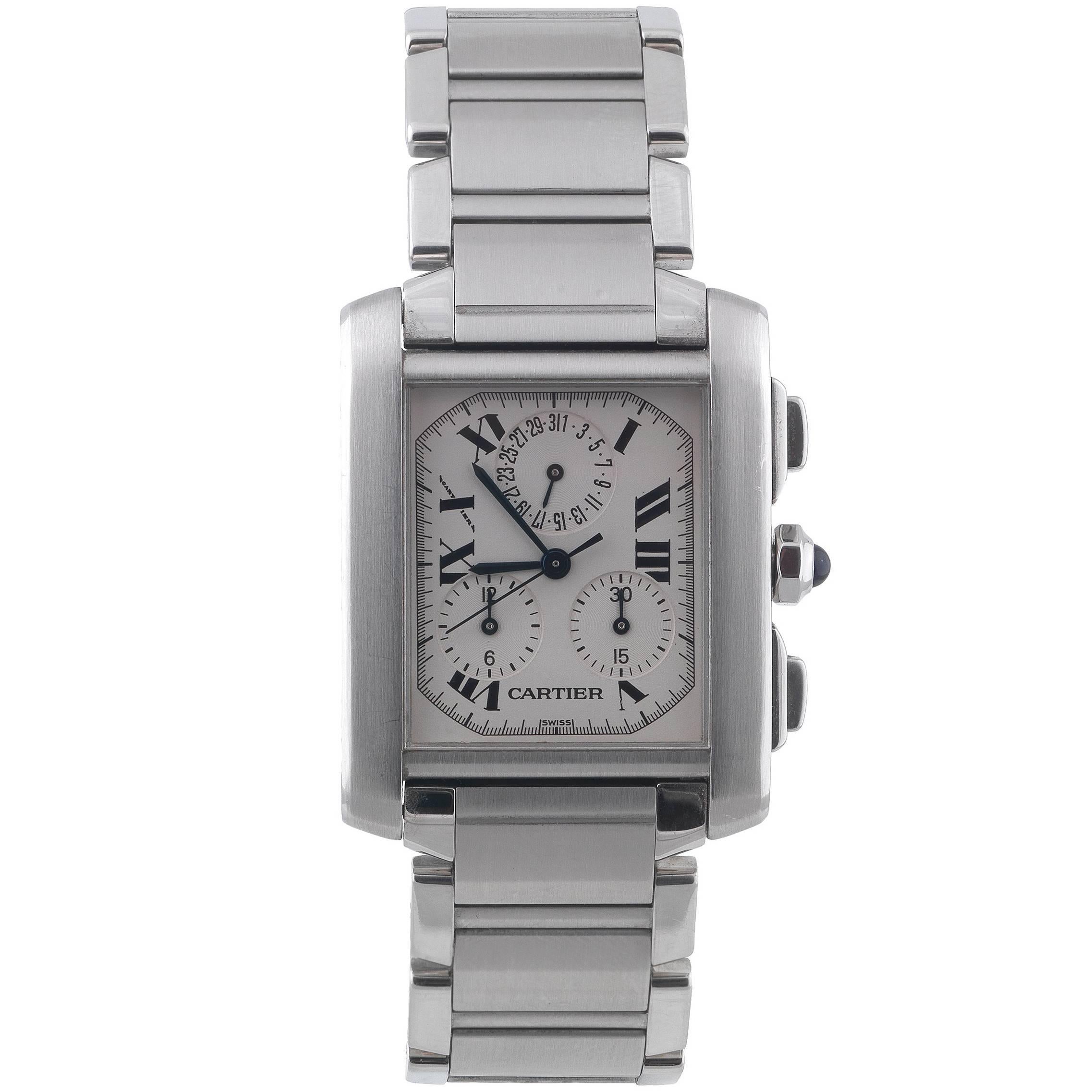 Cartier Stainless Steel Tank Francaise Chronoflex Chronograph Quartz Wristwatch