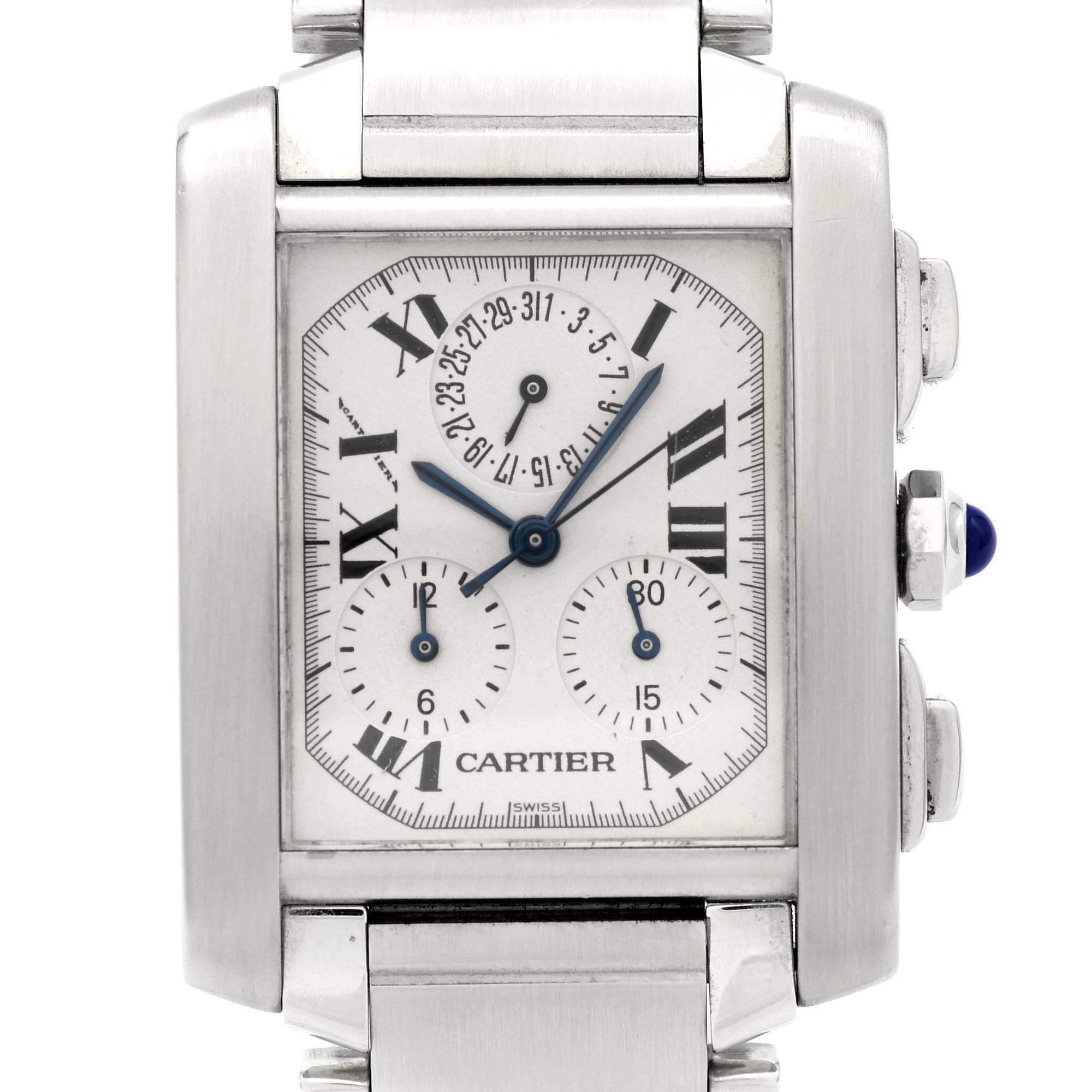 Cartier Stainless Steel Tank Francaise Chronograph Wristwatch Ref 2303 For Sale