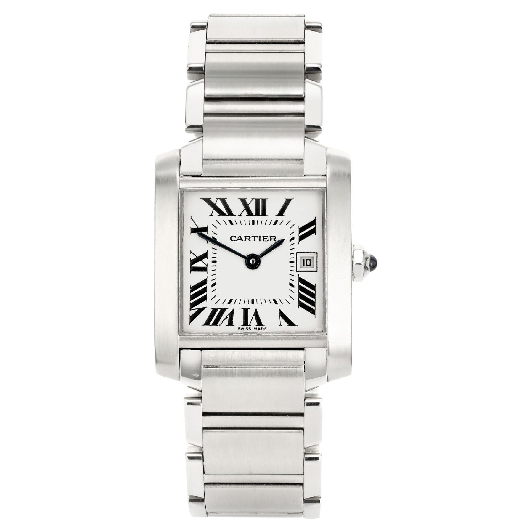 Cartier Stainless Steel Tank Francaise Date Wristwatch For Sale at 1stDibs