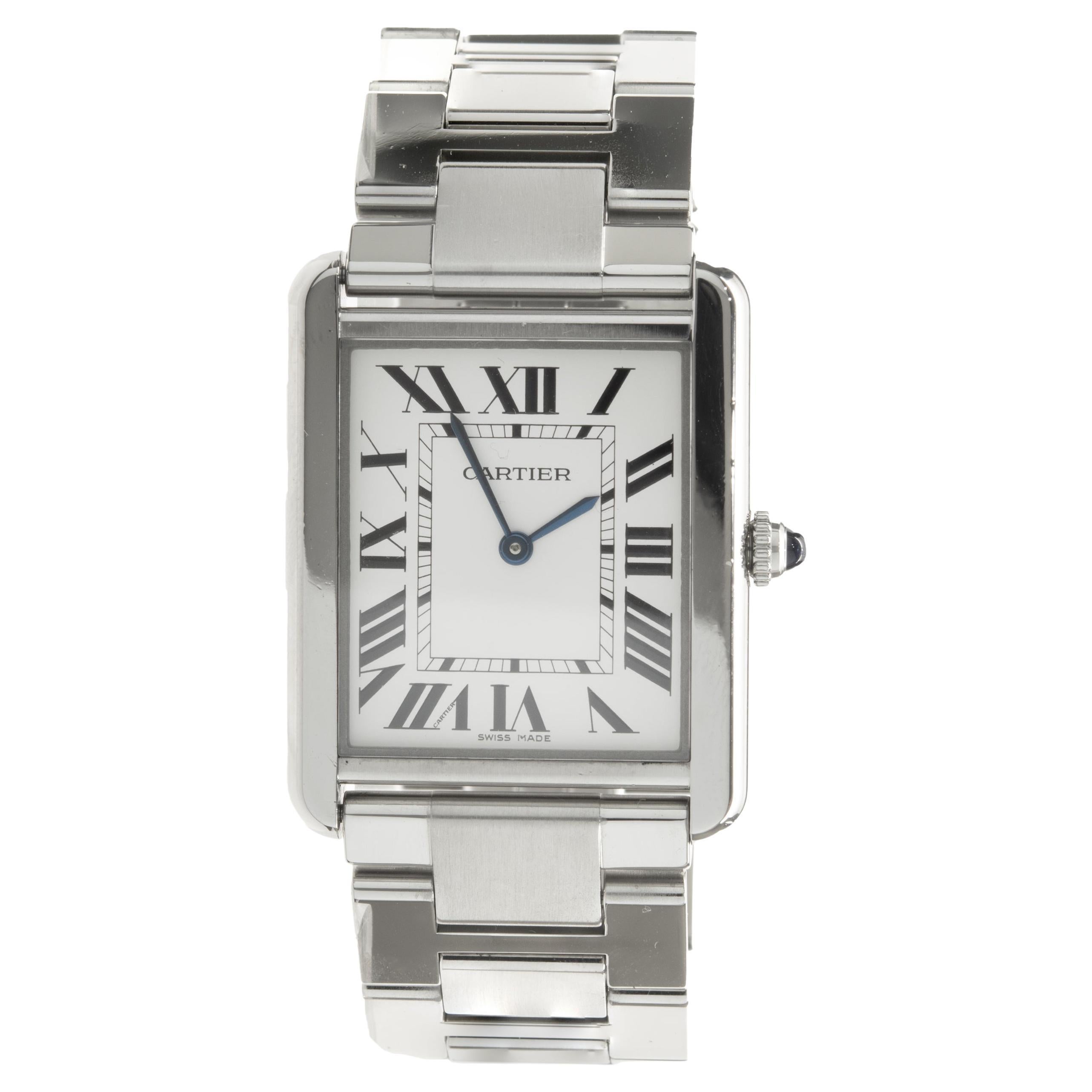 Cartier Tank Solo White Roman Dial Stainless Steel Case Leather Band 28mm  3169