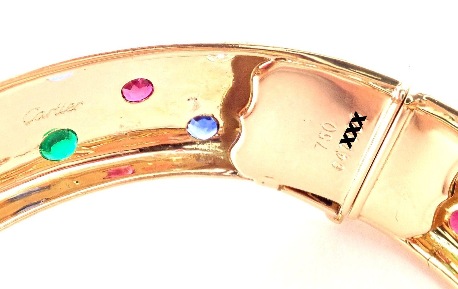 Cartier Star Diamond Ruby Emerald Sapphire Yellow Gold Bangle Bracelet For Sale 3
