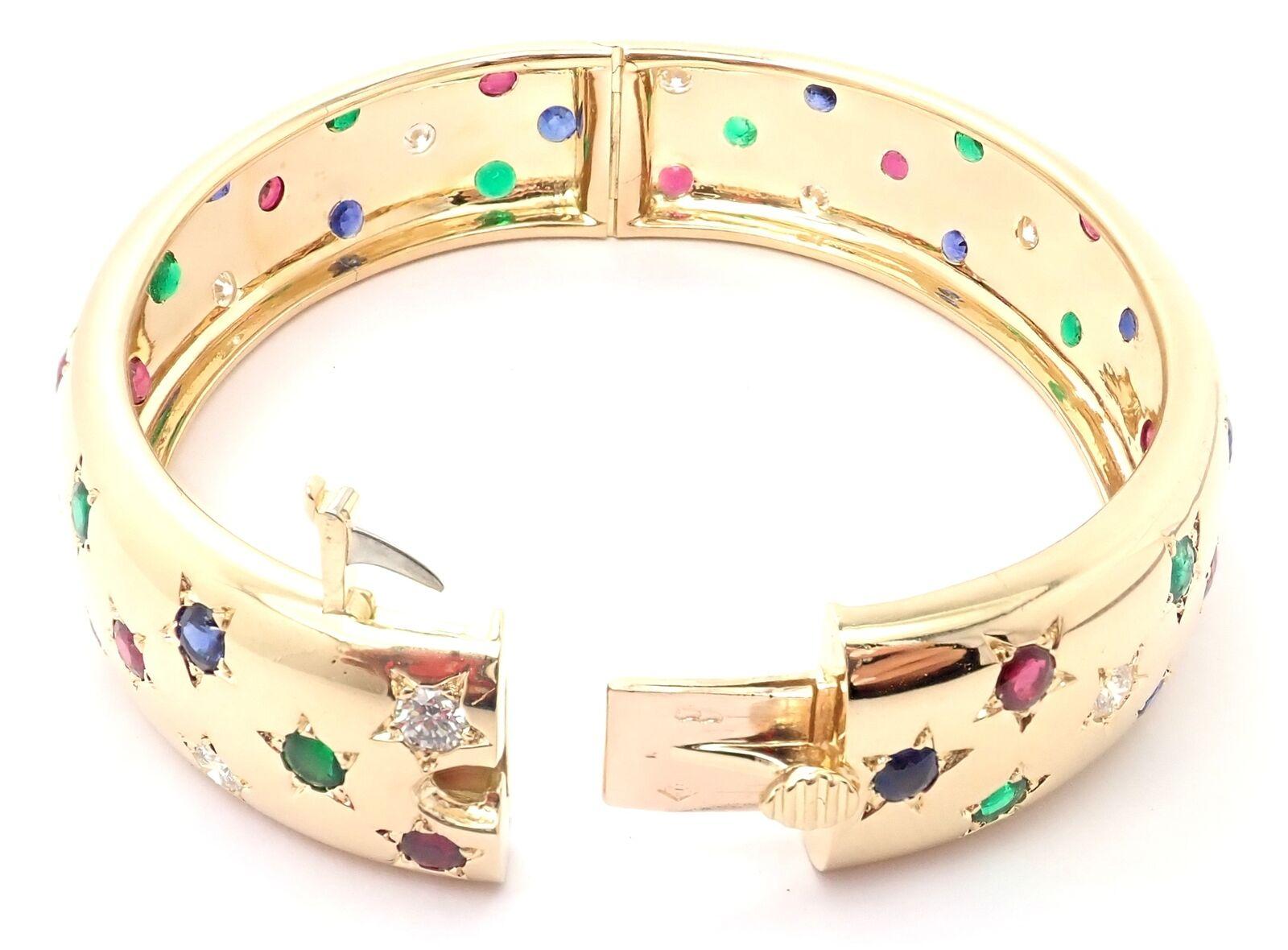 Cartier Star Diamond Ruby Emerald Sapphire Yellow Gold Bangle Bracelet For Sale 4