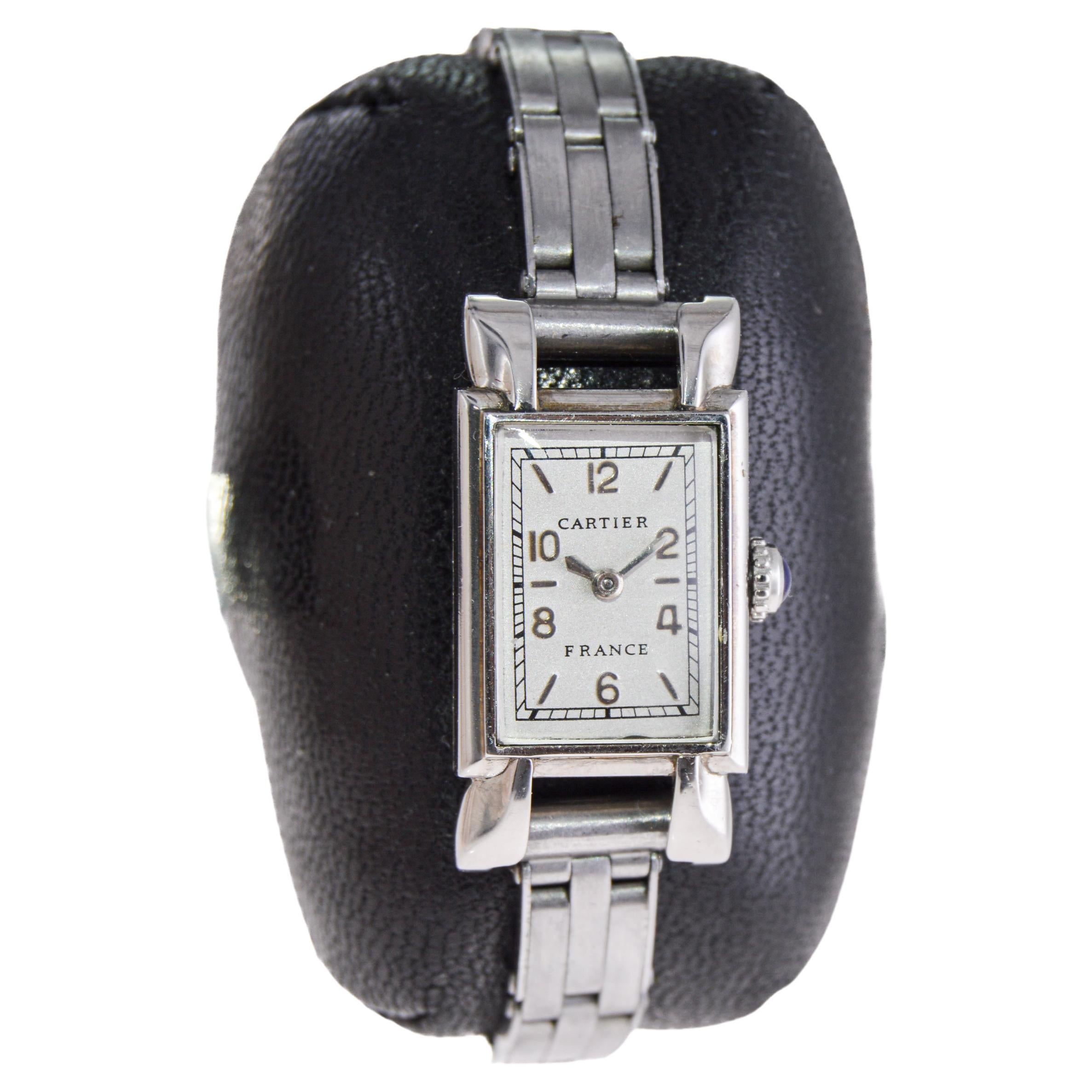 Cartier Steel Art Deco Ladies Watch 1940
s with Original Gay Freres Bracelet For Sale