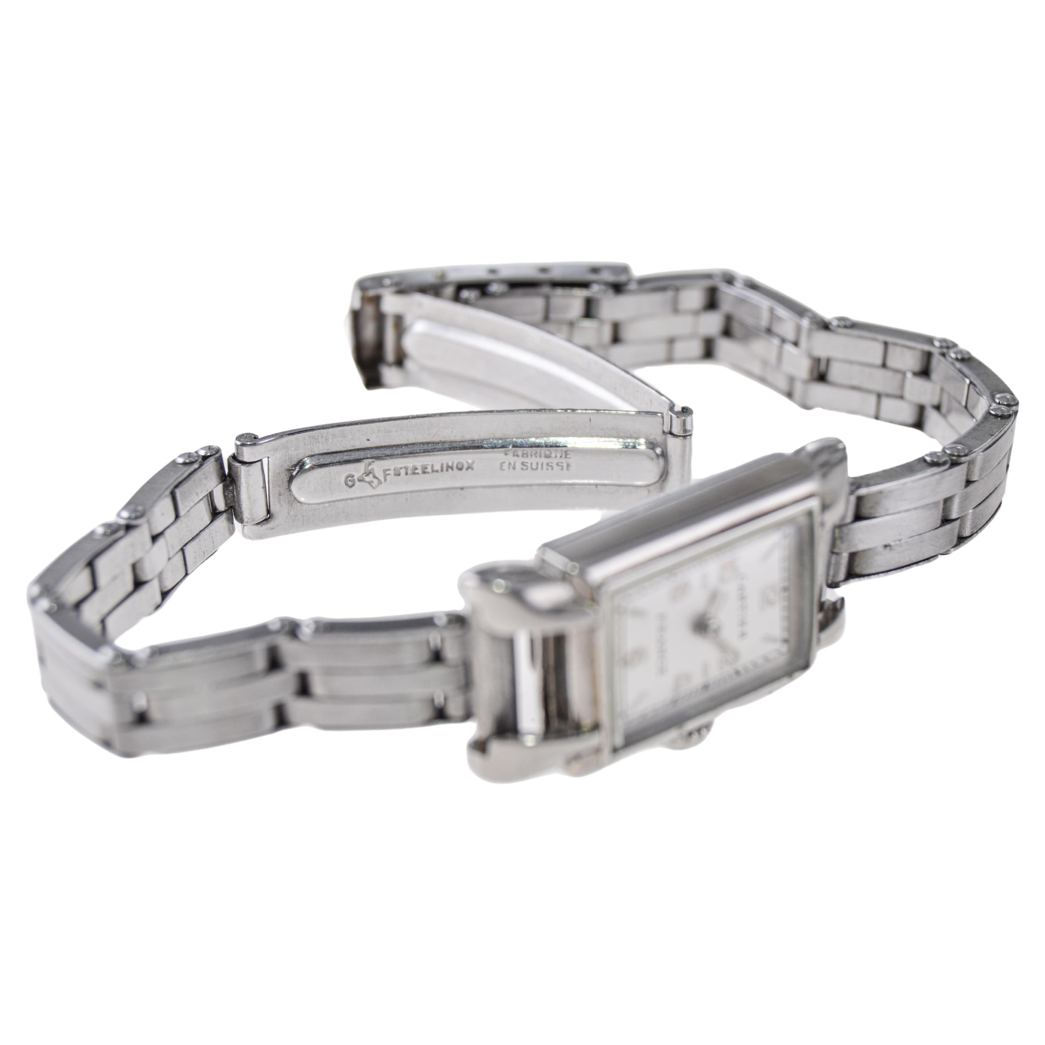 Cartier Stahl Art Deco Damenuhr 1940er Jahre mit Original Gay Freres Armband 5