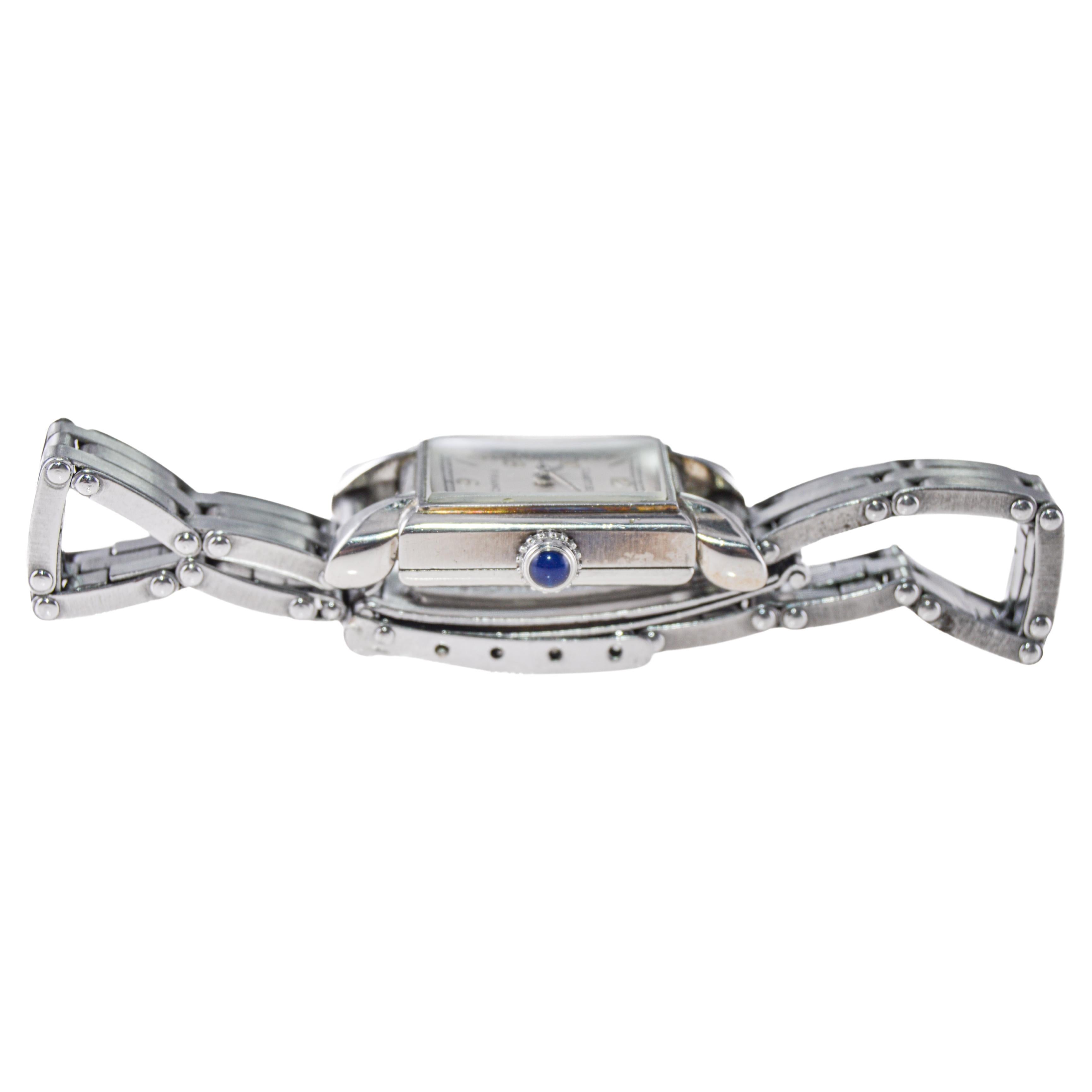 Cartier Stahl Art Deco Damenuhr 1940er Jahre mit Original Gay Freres Armband 4