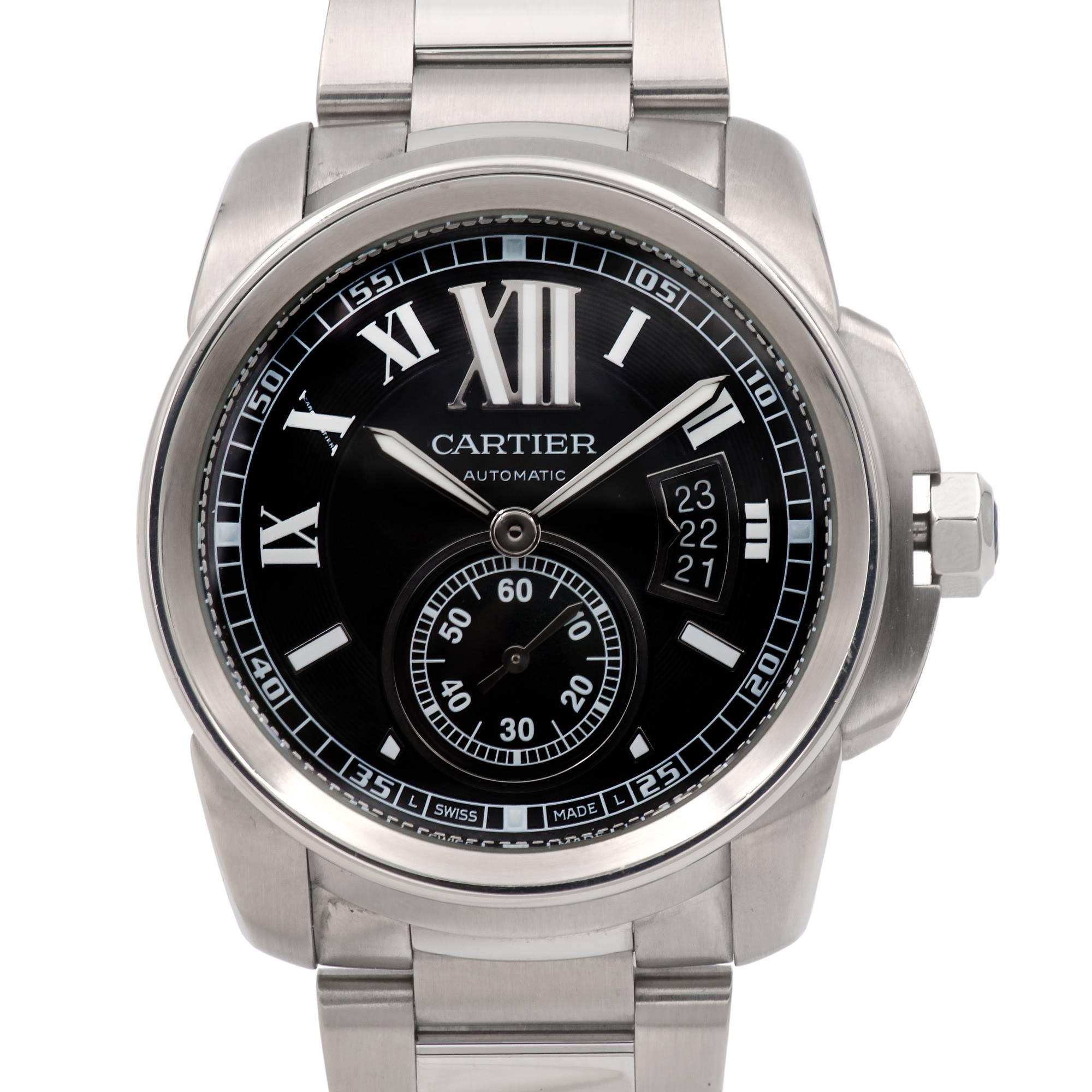 Cartier Stainless Steel Calibre De Cartier Black Dial Automatic Wristwatch  
