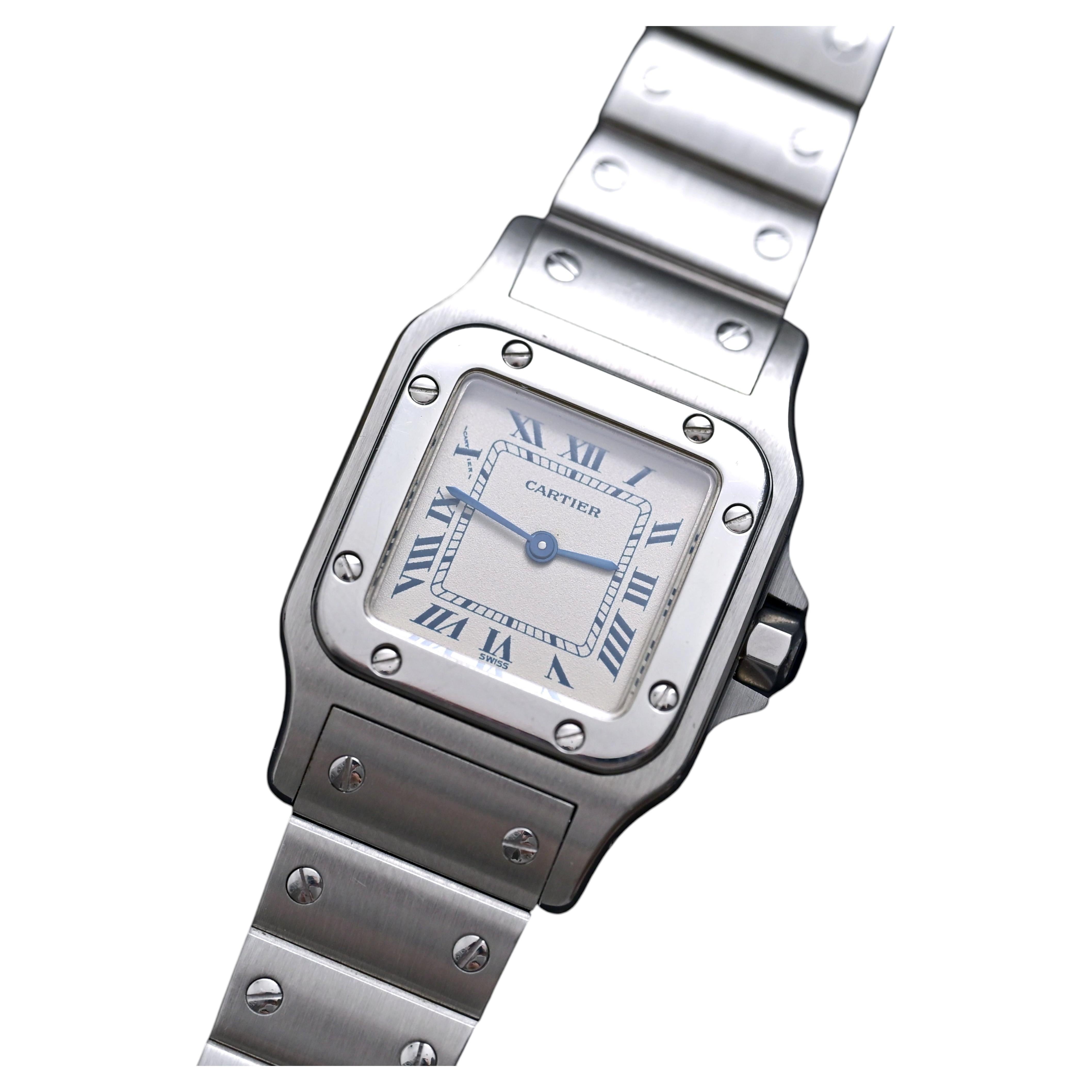 Cartier Steele Santos Galbee aus Edelstahl, kleine Ausführung, Quarz, Ref. 1565 im Angebot