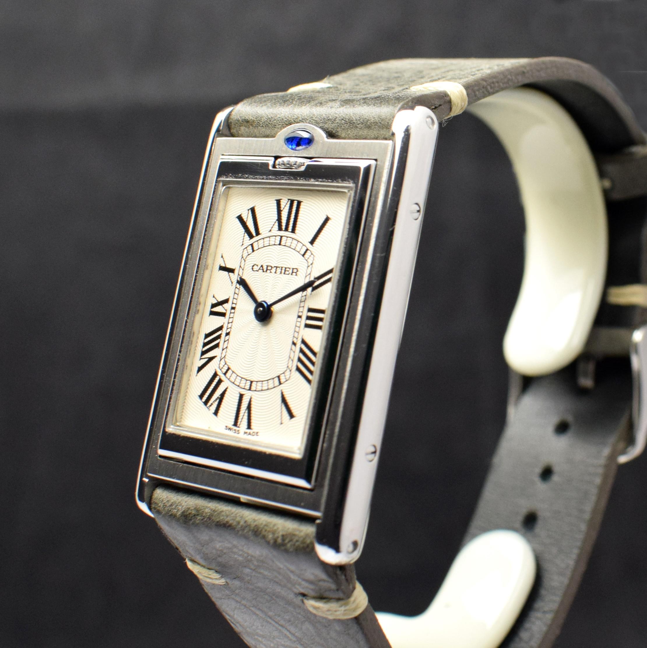 Cartier Stahl Tank Reverso Basculante 2390 Handaufzug Millenium 2001 Version für Damen oder Herren