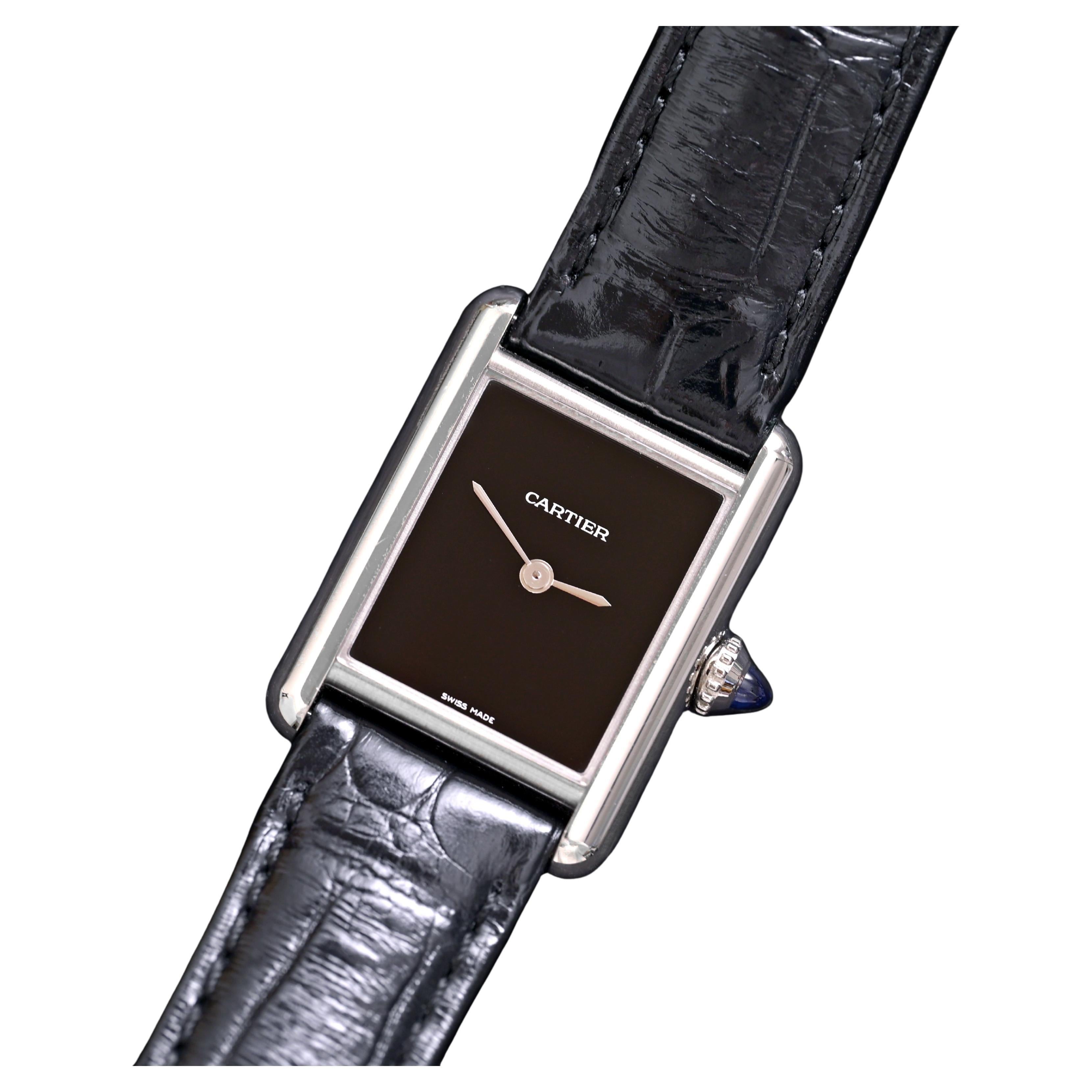 Cartier Steel Tank with Black Dial Quartz Ref. 4322 en venta