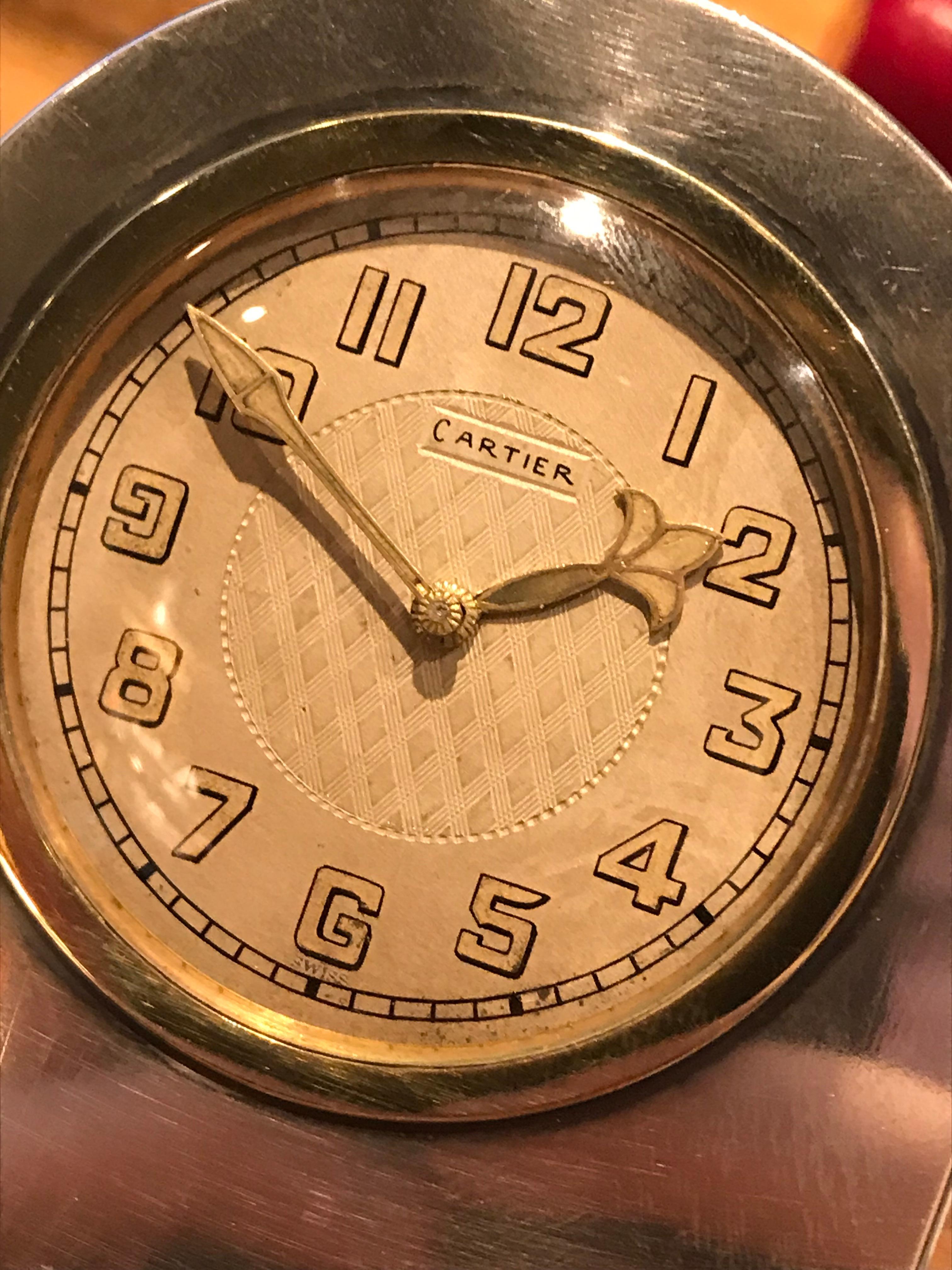 French Cartier Sterling and 18-Karat Gold Clock
