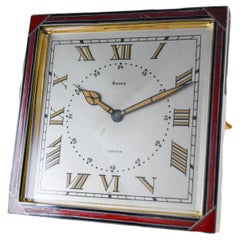 Antique Cartier Sterling and Enamel Art Deco Desk Clock with Breguet Engine Turned Dial