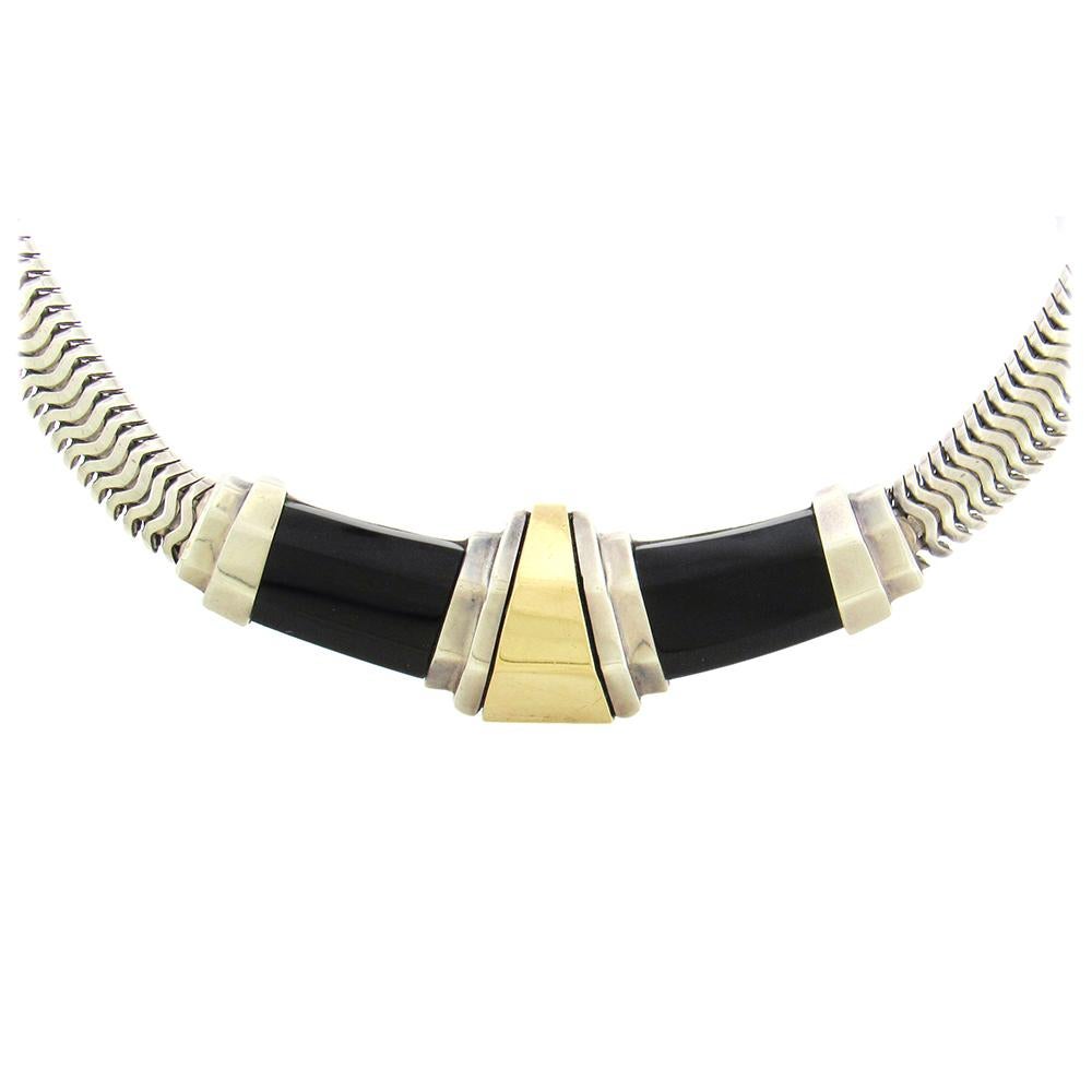Cabochon Cartier Sterling Gold Onyx Necklace and Earrings