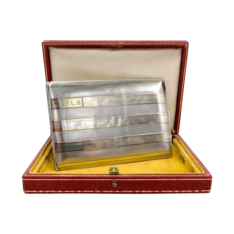cartier silver cigarette case CARTIER Sterling Silver & 14K Gold Cigarette Case with Monogram Cartouche