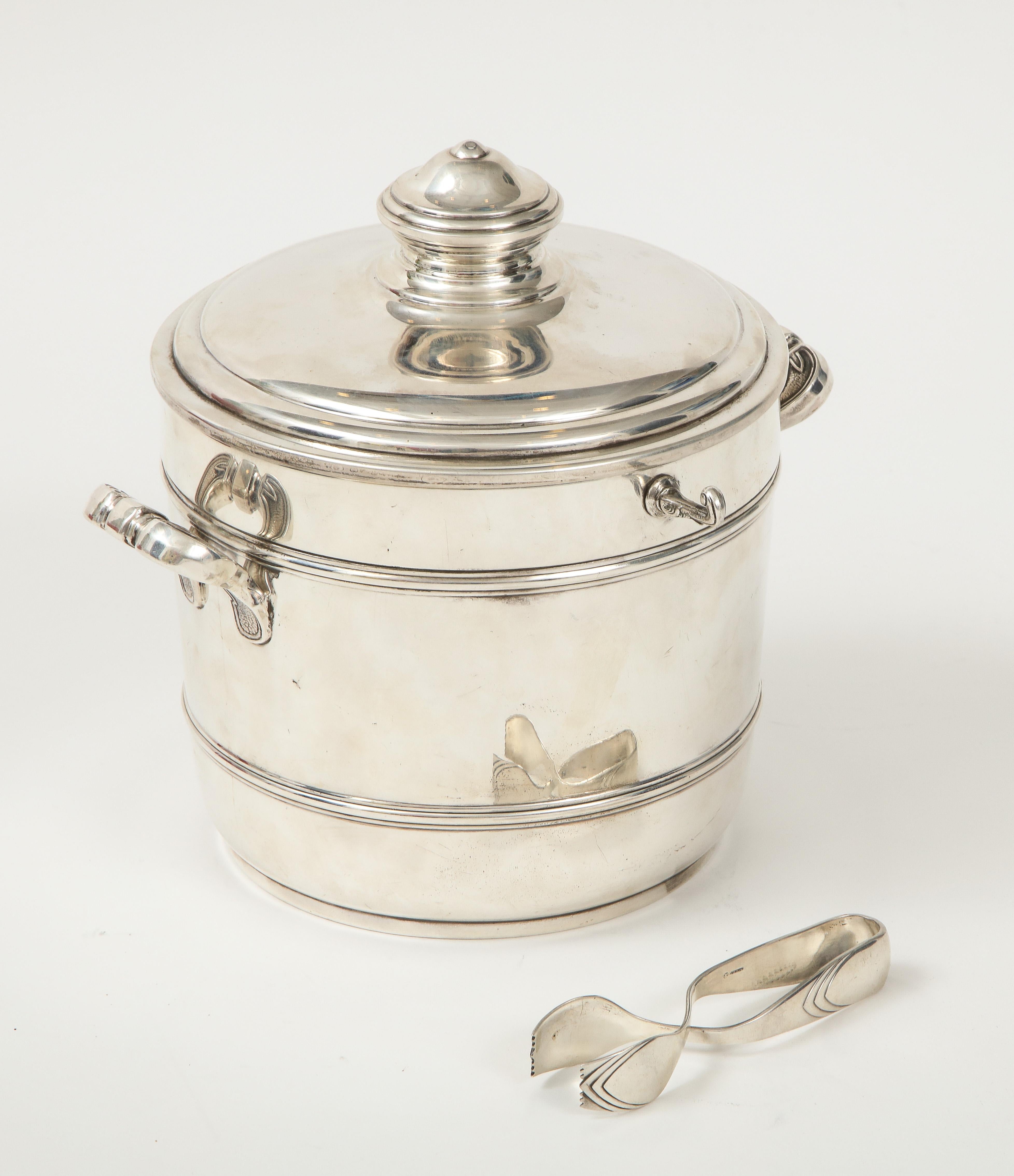 Mid-20th Century Cartier Sterling Silver Art Deco Ice Bucket with Ice Tongs and Original Box