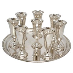 Cartier Sterling Silver Cordial Shot Cups with Tray