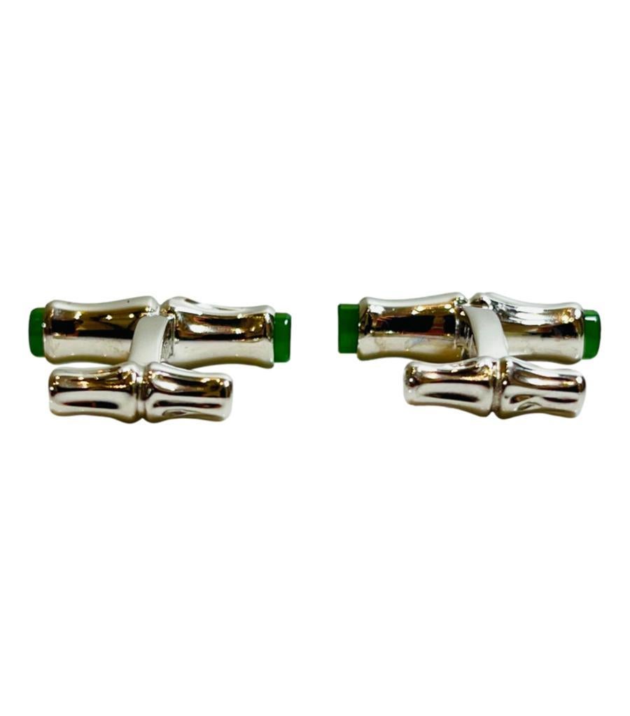 Cartier Sterling Silver Cufflinks With Emerald Stone Tips In Excellent Condition In London, GB