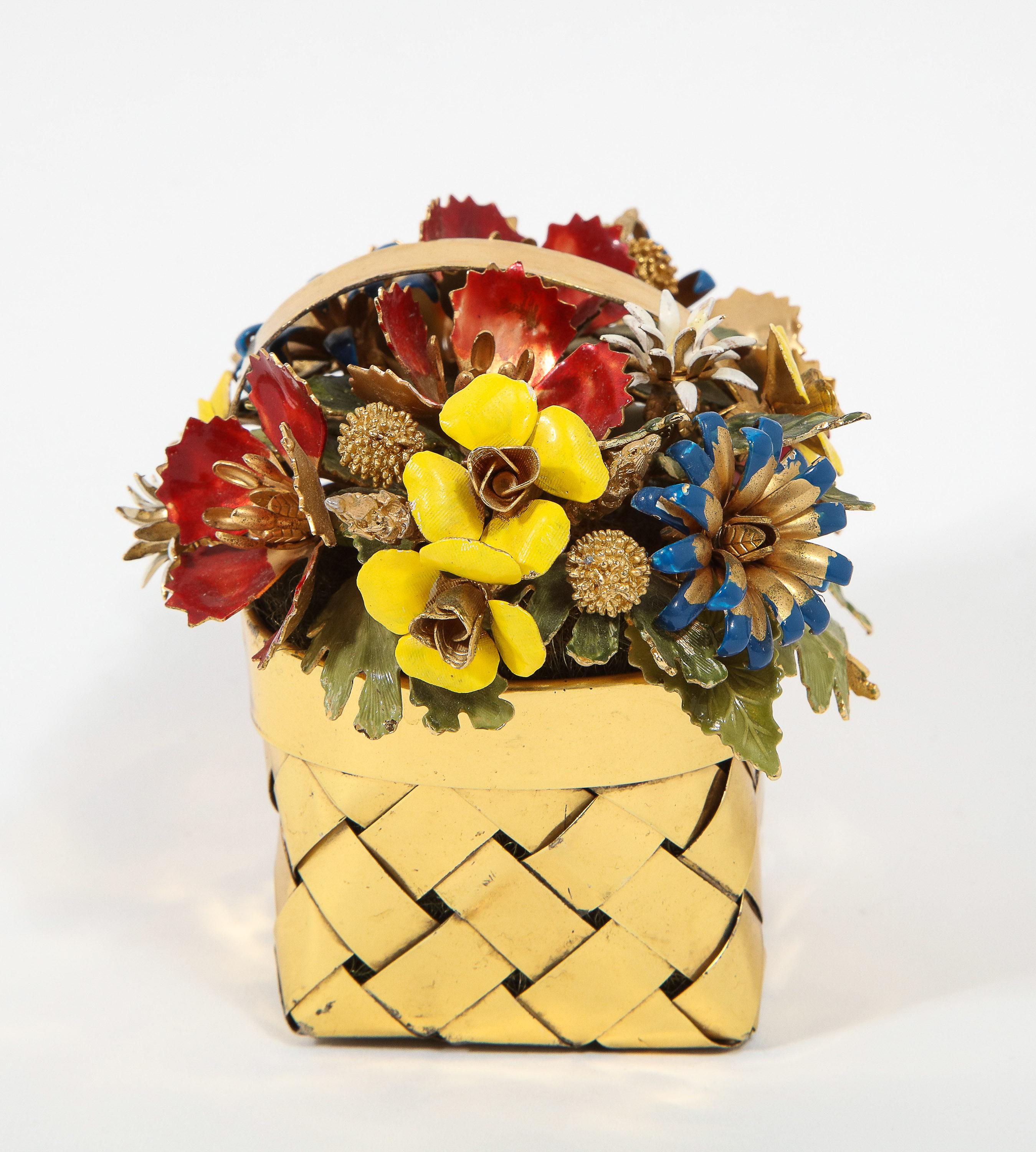 Cartier Sterling Silver-Gilt and Enamel Table Ornament Basket In Excellent Condition In Queens, NY