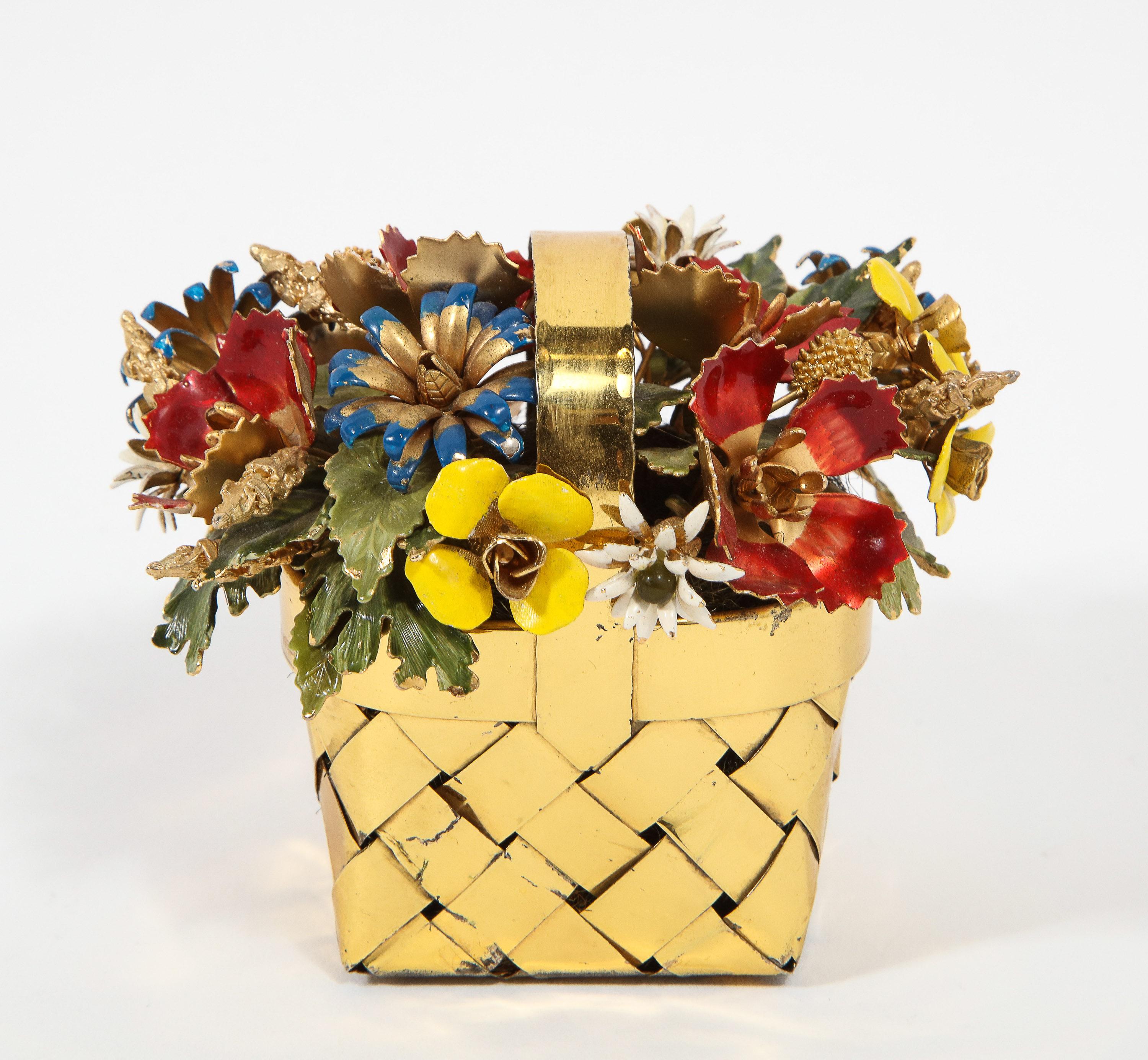 20th Century Cartier Sterling Silver-Gilt and Enamel Table Ornament Basket